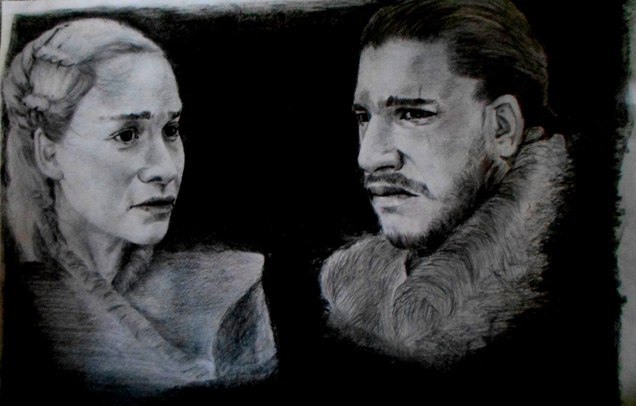 Pencil drawing.Game of Thrones - My, Drawing, Pencil drawing, Creation, Video, Game of Thrones, Jon Snow, Daenerys Targaryen