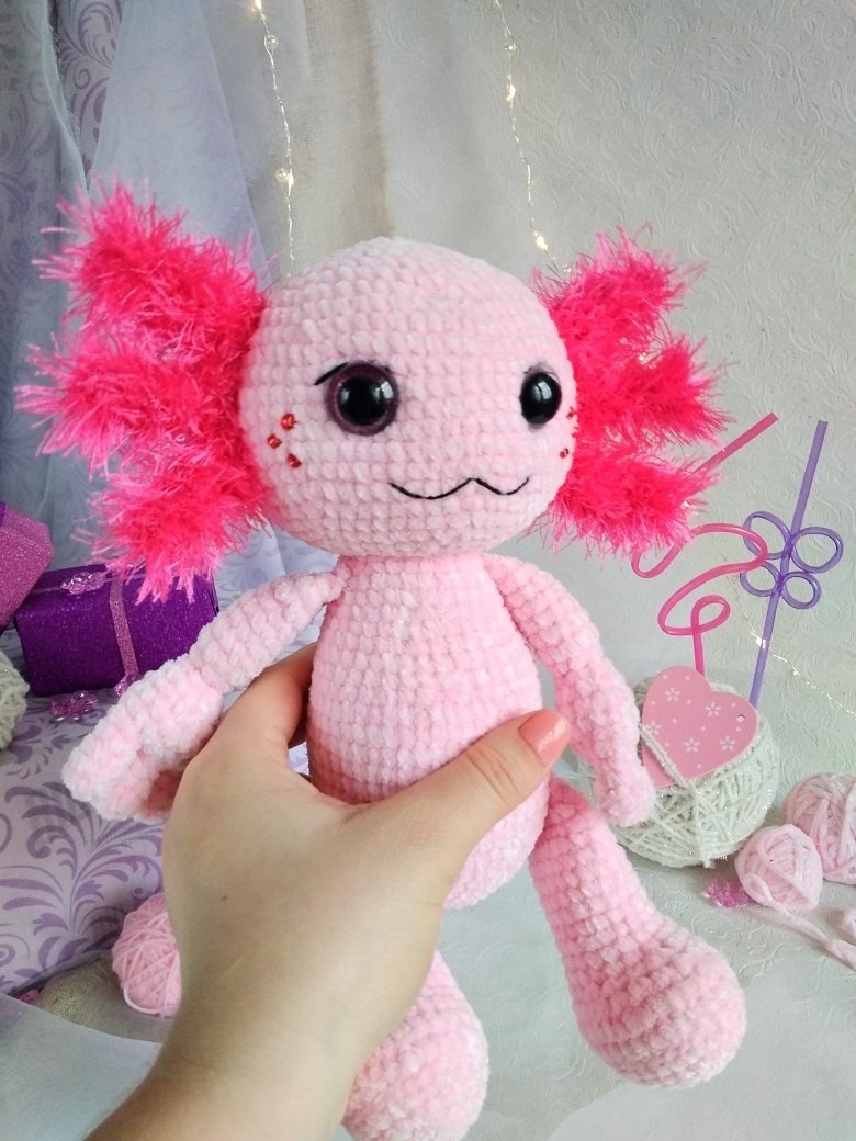 Just a plush axolotl - My, Crochet, Knitted toys, Axolotl, With your own hands, Needlework without process, Longpost