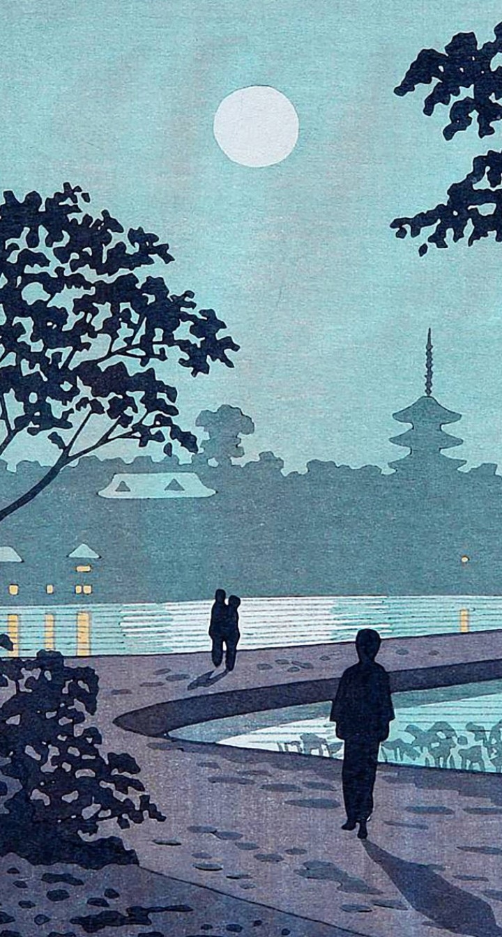 Fujishima Takeji, Moonlight over Shinobazu Pond in Ueno Park - Japan, Engraving, Ukiyo-e