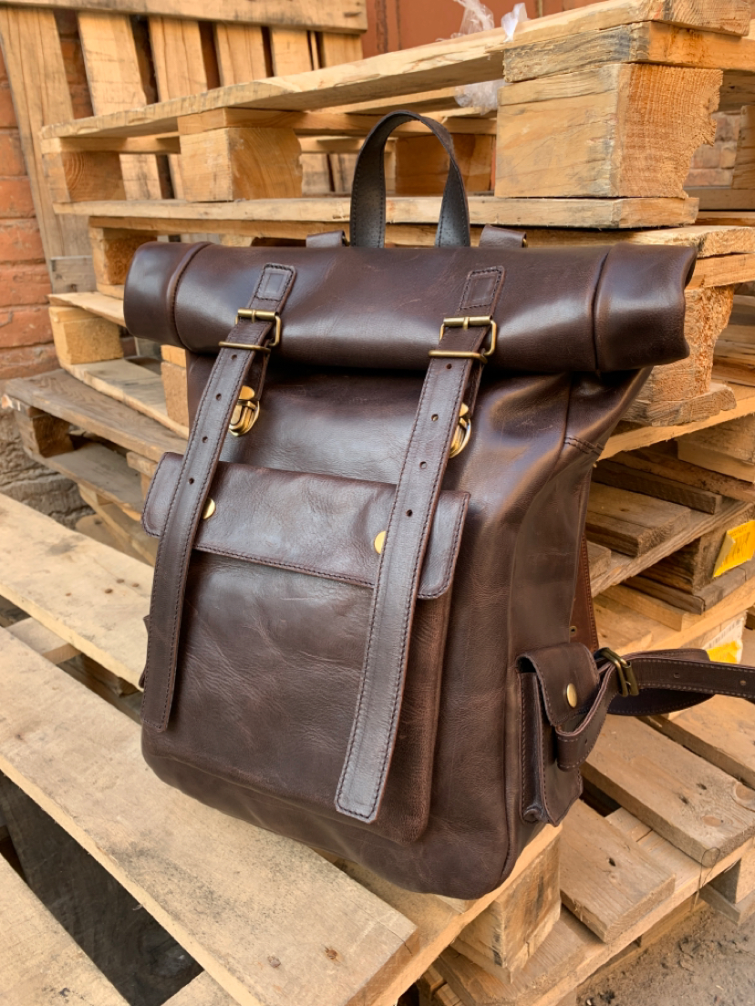 Military backpack made of buffalo leather - My, Kopitsyn leather, Backpack, With your own hands, Leather products, Hot, Needlework without process, Longpost