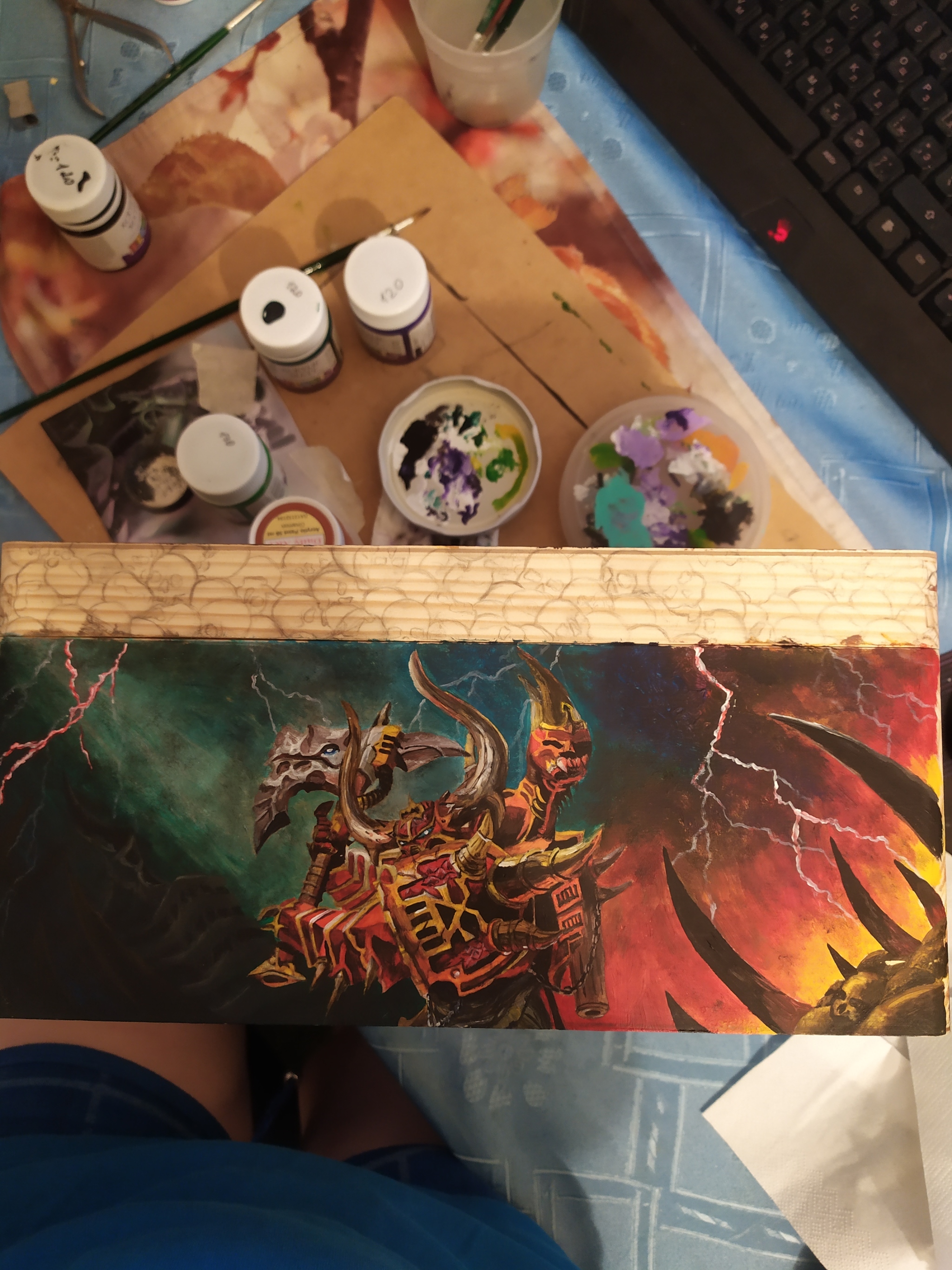 Through sweat and tears: part two. (Chaos this time.) Warhammer - My, Chaos, Gods of Chaos, Warhammer 40k, Creation, Casket, Longpost, Acrylic