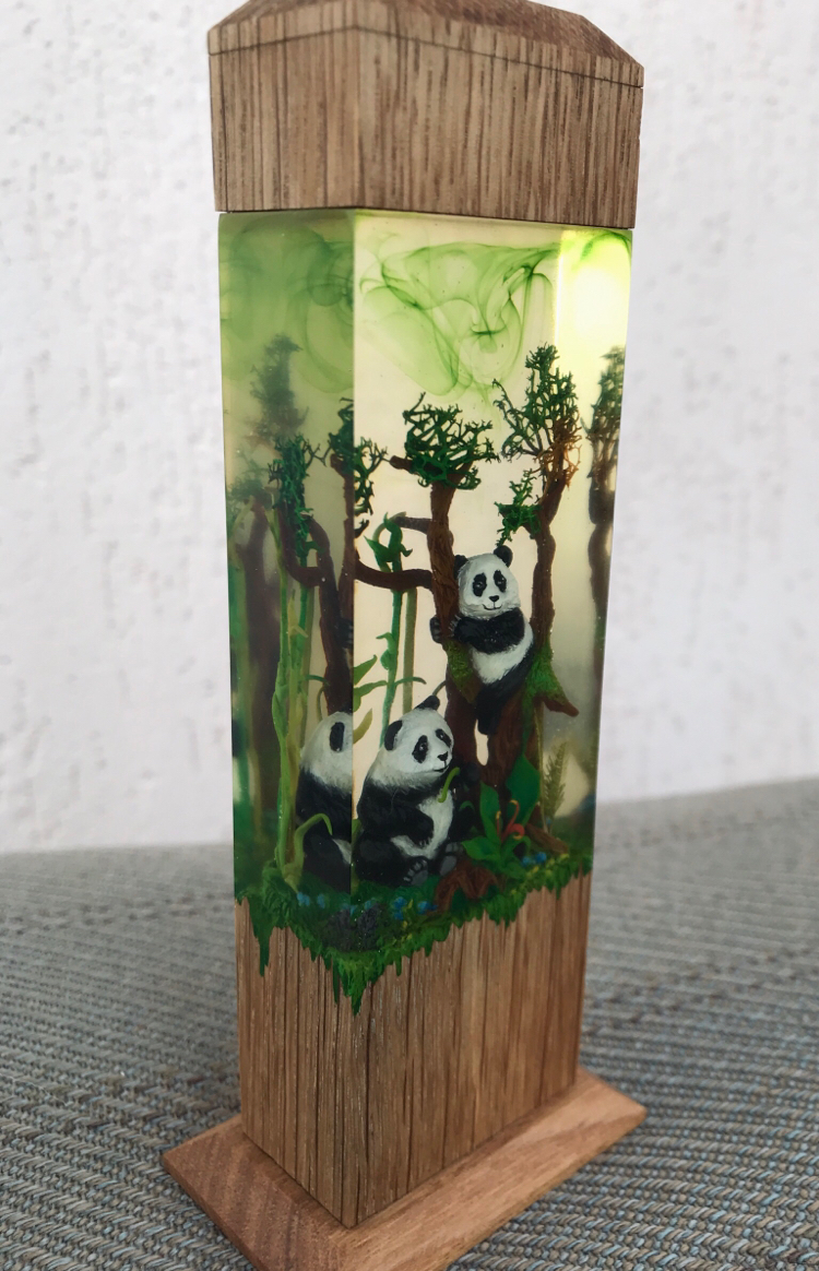 Lamp Pandas - My, Night light, Polymer clay, Needlework without process, With your own hands, Epoxy resin, Creation, Panda, Longpost