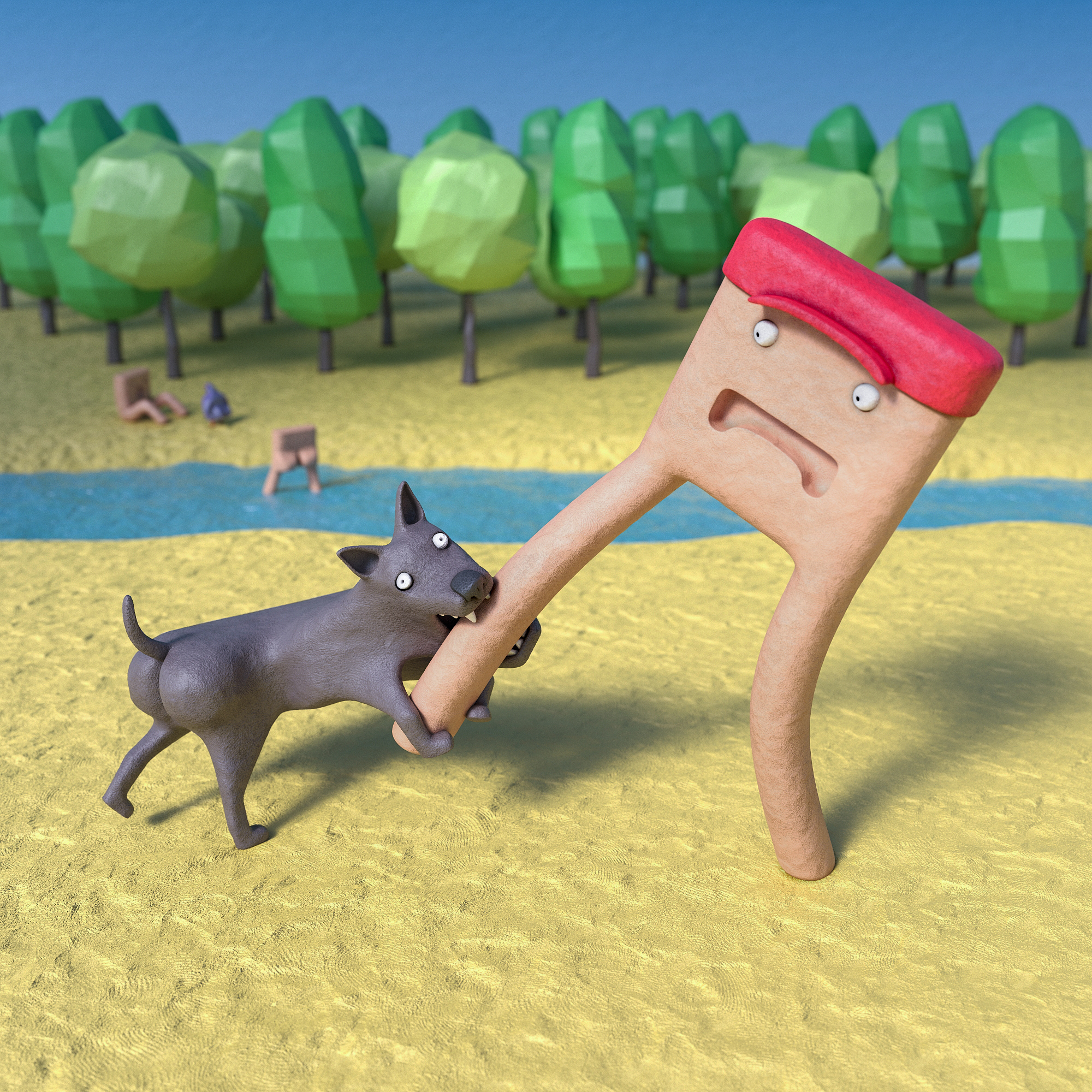 CRY OF COMPLAIN - My, Plasticine, 3D modeling, Dog, Dog bite, Summer, Real life story, Longpost