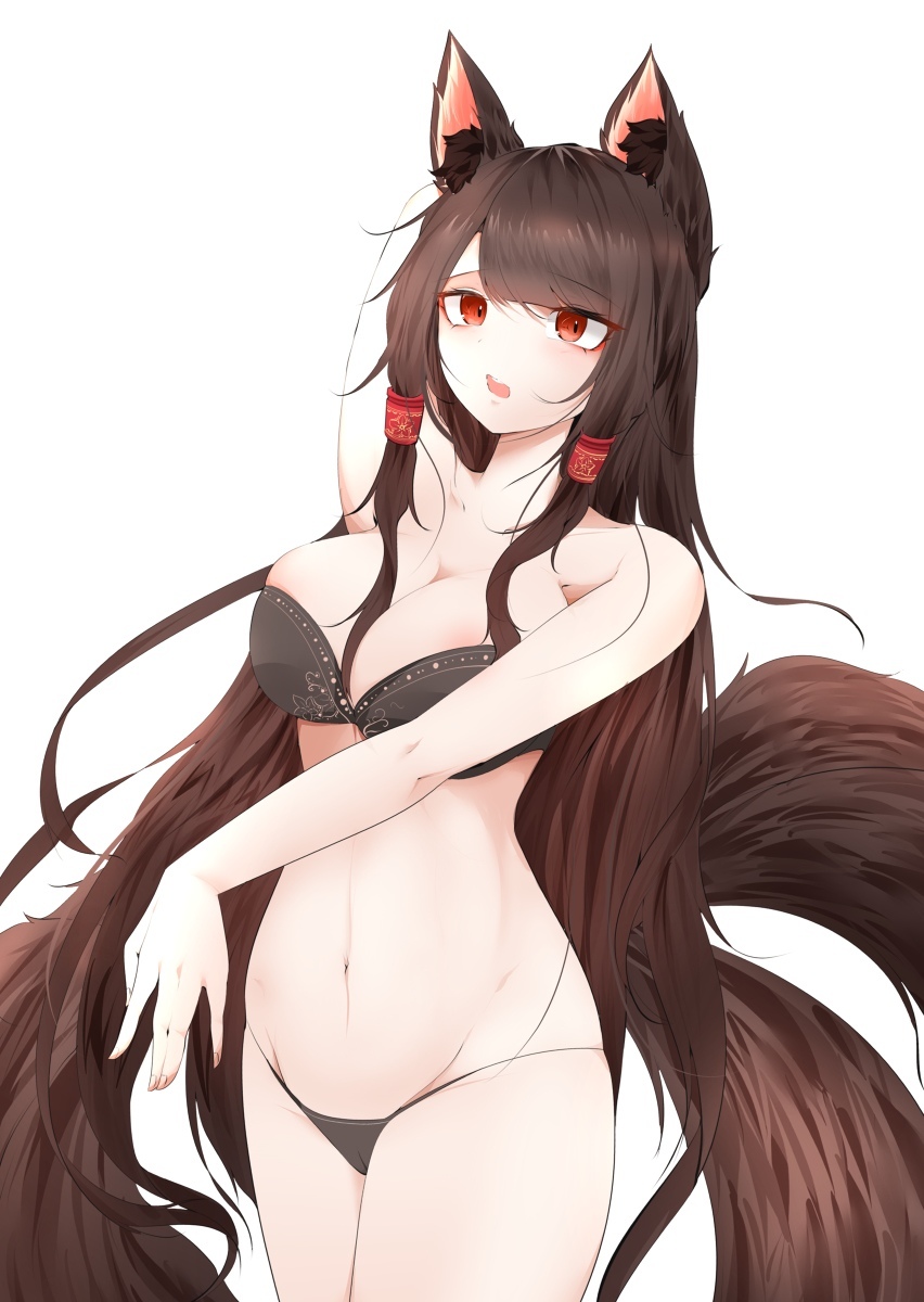 Акаги и Кага - NSFW, Аниме, Anime Art, Azur Lane, Akagi, Kaga, Animal Ears, Нижнее белье, Pixiv, Длиннопост