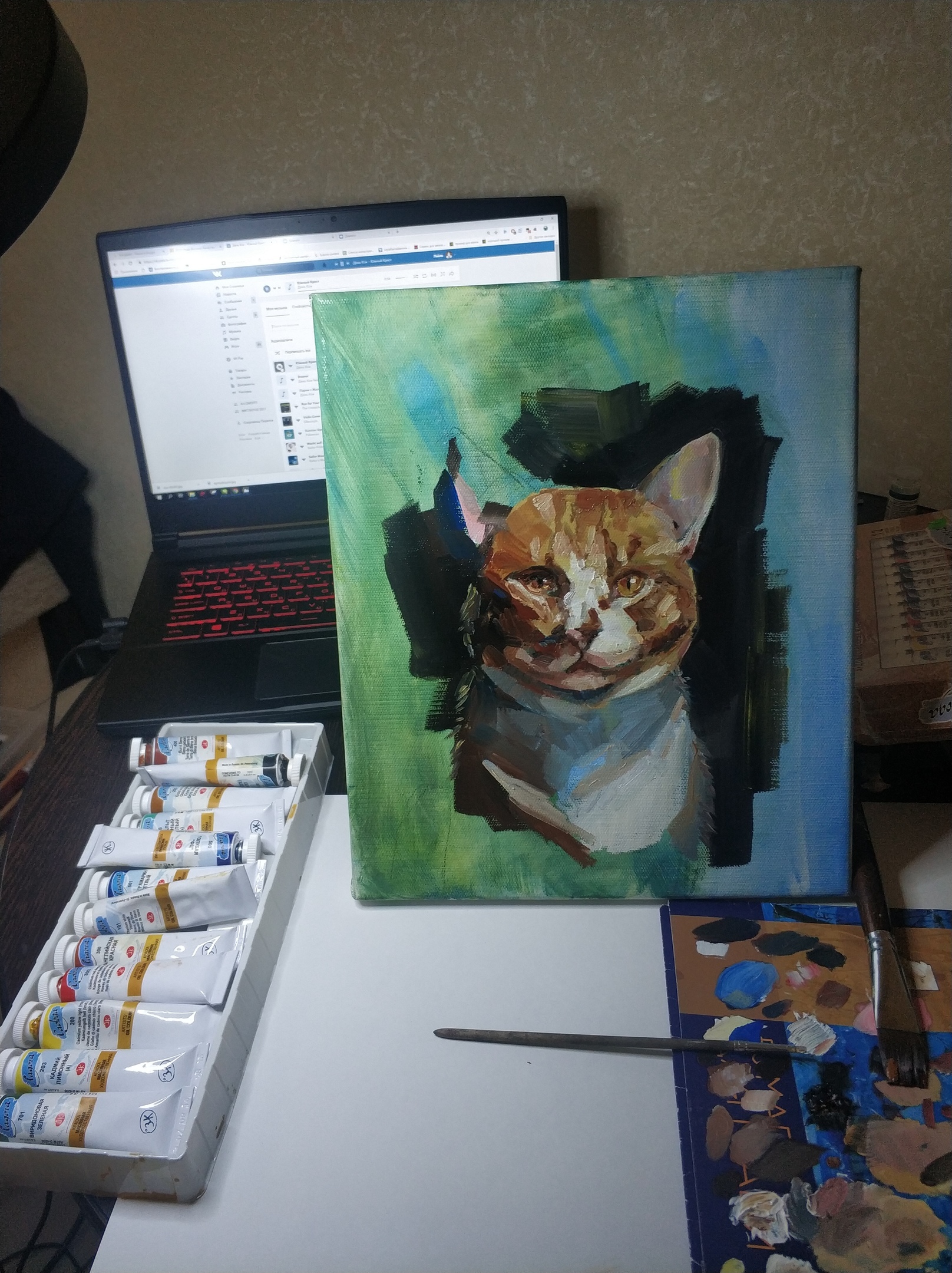 Count Kisulkens - cat, Painting, Butter, Paints, Easel, Painting, Drawing process, Longpost