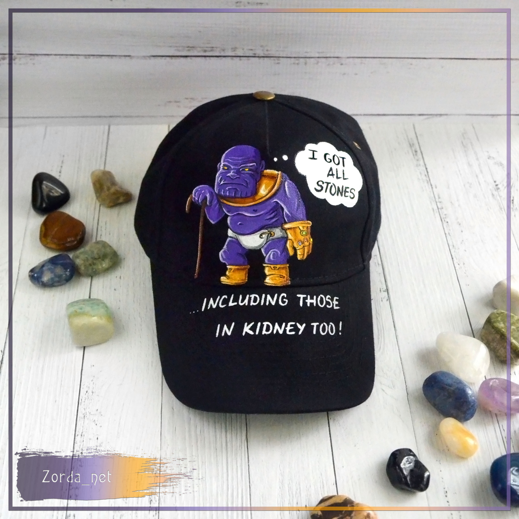 Be careful what you wish for. Thanos - hand painted cap - My, Thanos, Handmade, Painting on fabric, Needlework without process, Friday tag is mine, Baseball cap, Video, Longpost