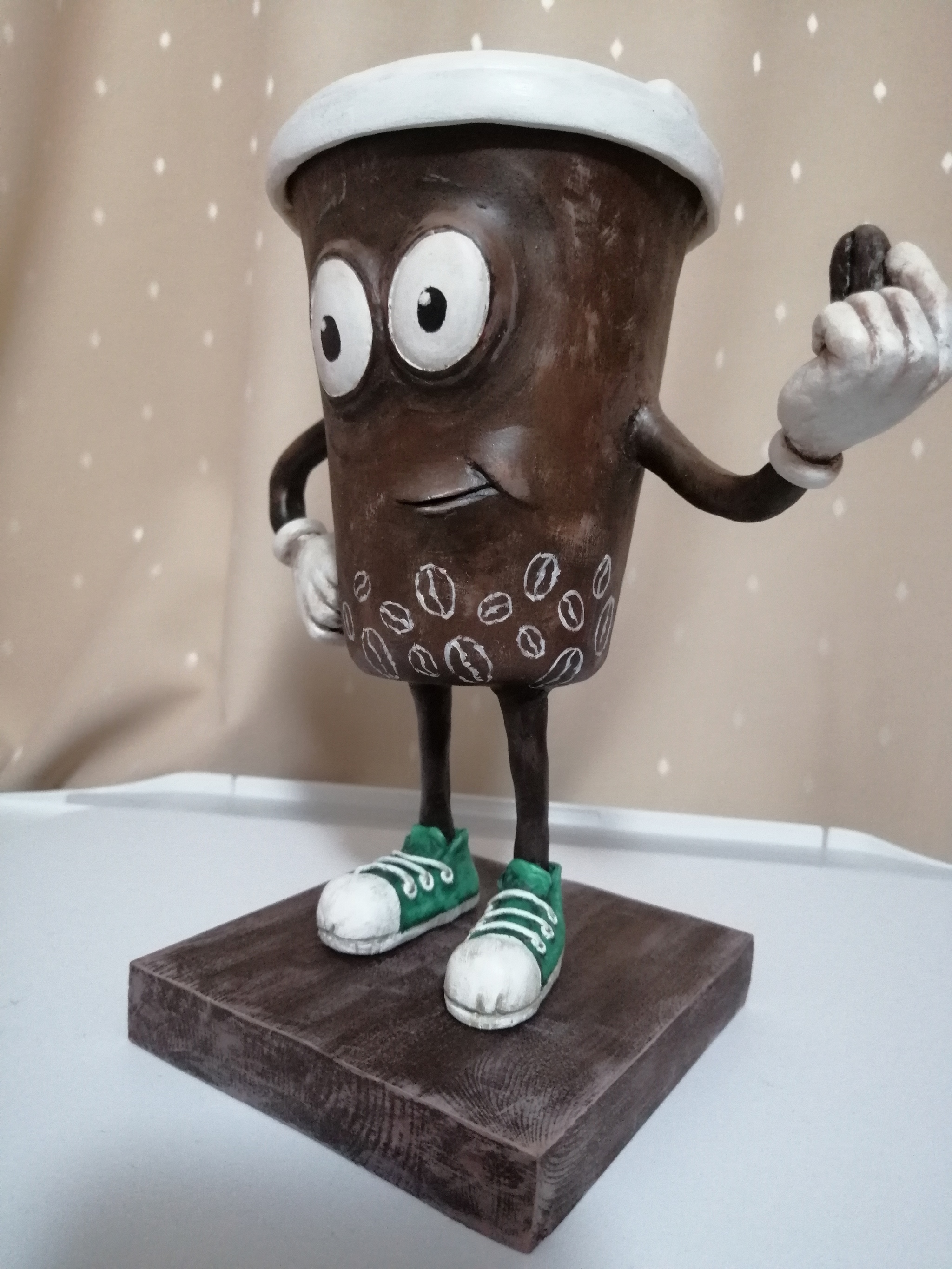 Coffeeman. Made to order for a coffee shop - My, Polymer clay, coffee house, With your own hands, Лепка, Fantasy, My first job, Creation, Longpost