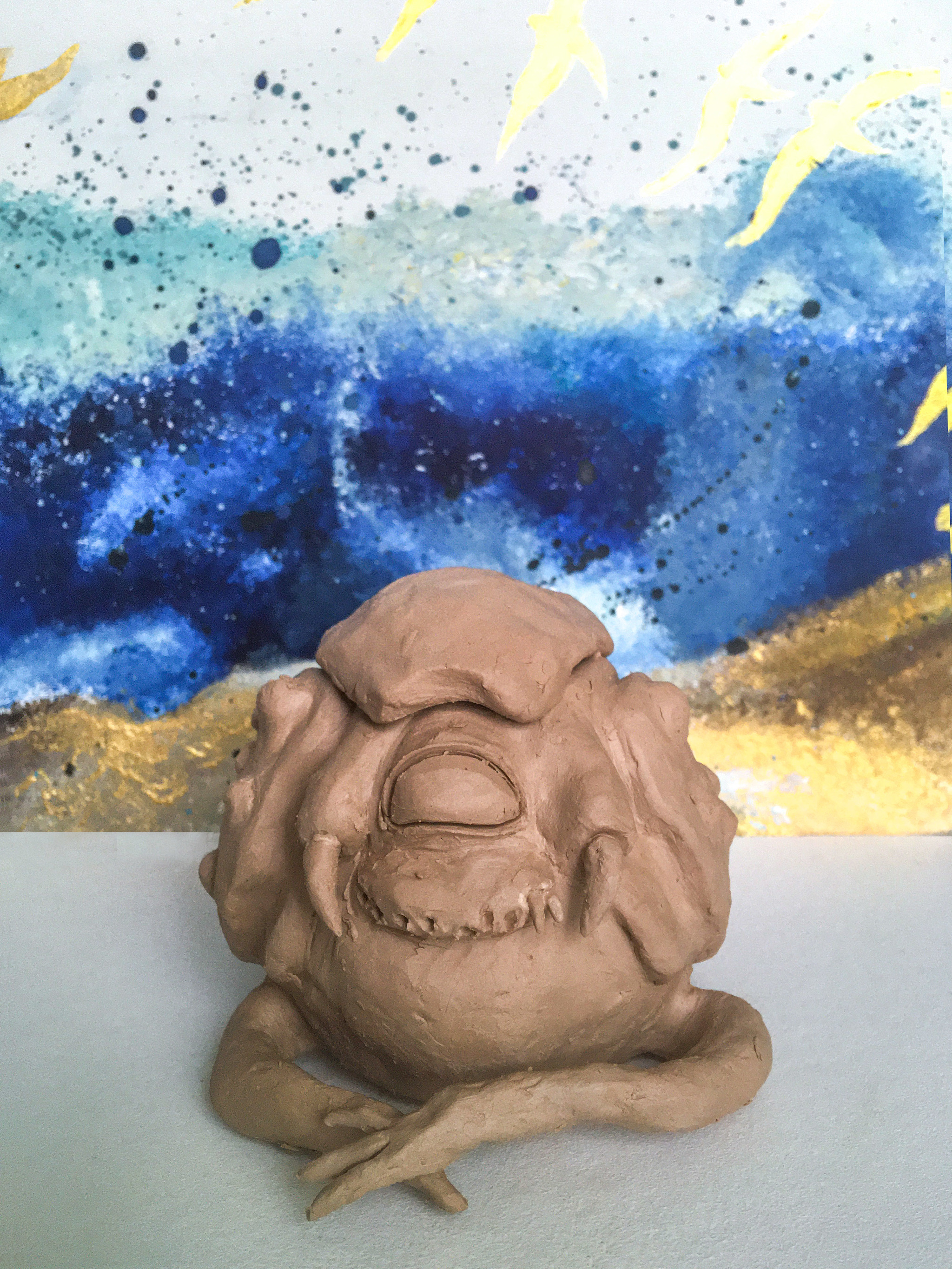 Clay and a little Doom - My, Ceramics, Лепка, Handmade, Doom, Clay, Longpost, Needlework with process, Kacodemon (Doom)