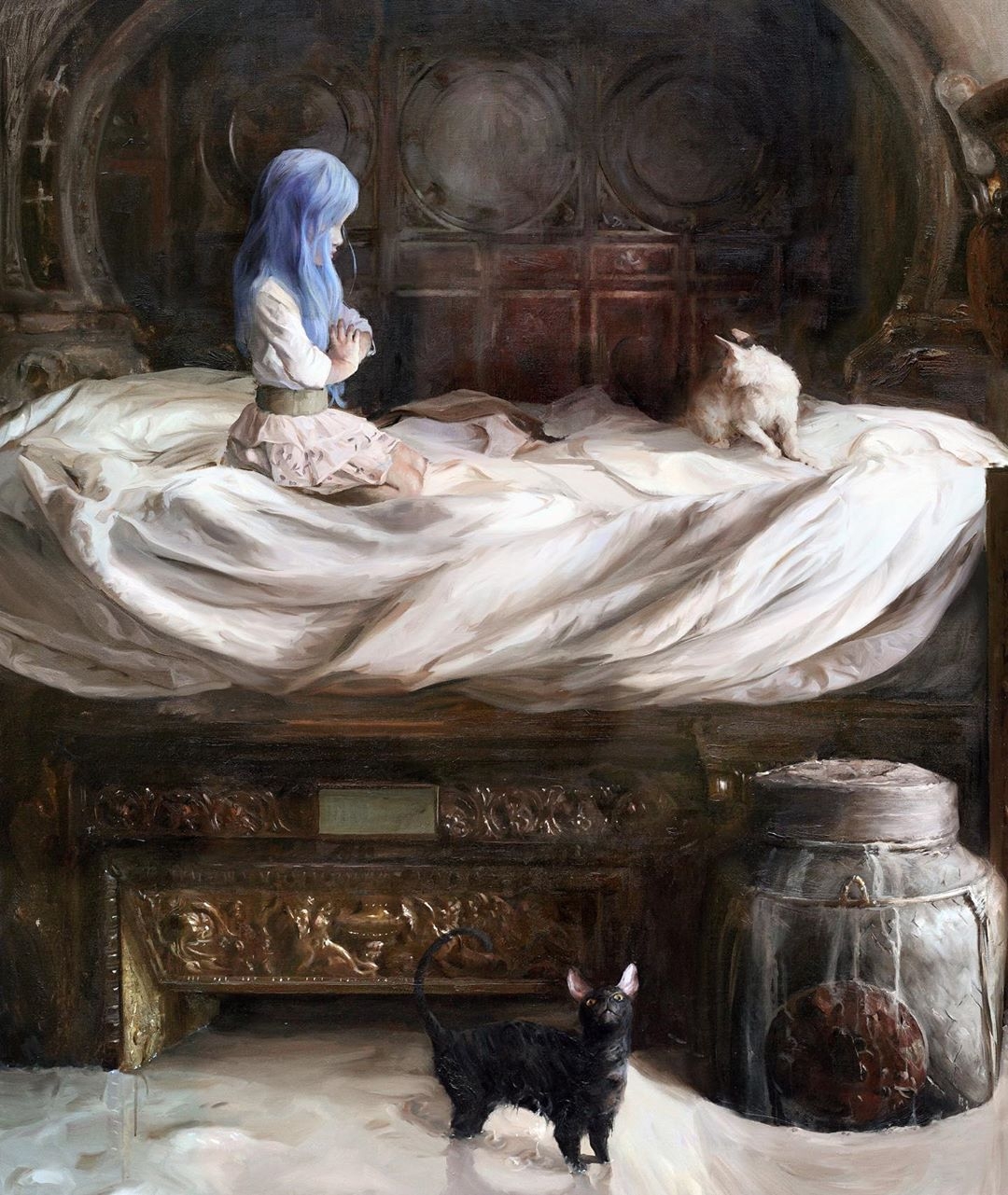 Paintings by Guillermo Lorca - Art, Oil painting, A selection, Girl, Animals, cat, Dog, Big cats, Longpost