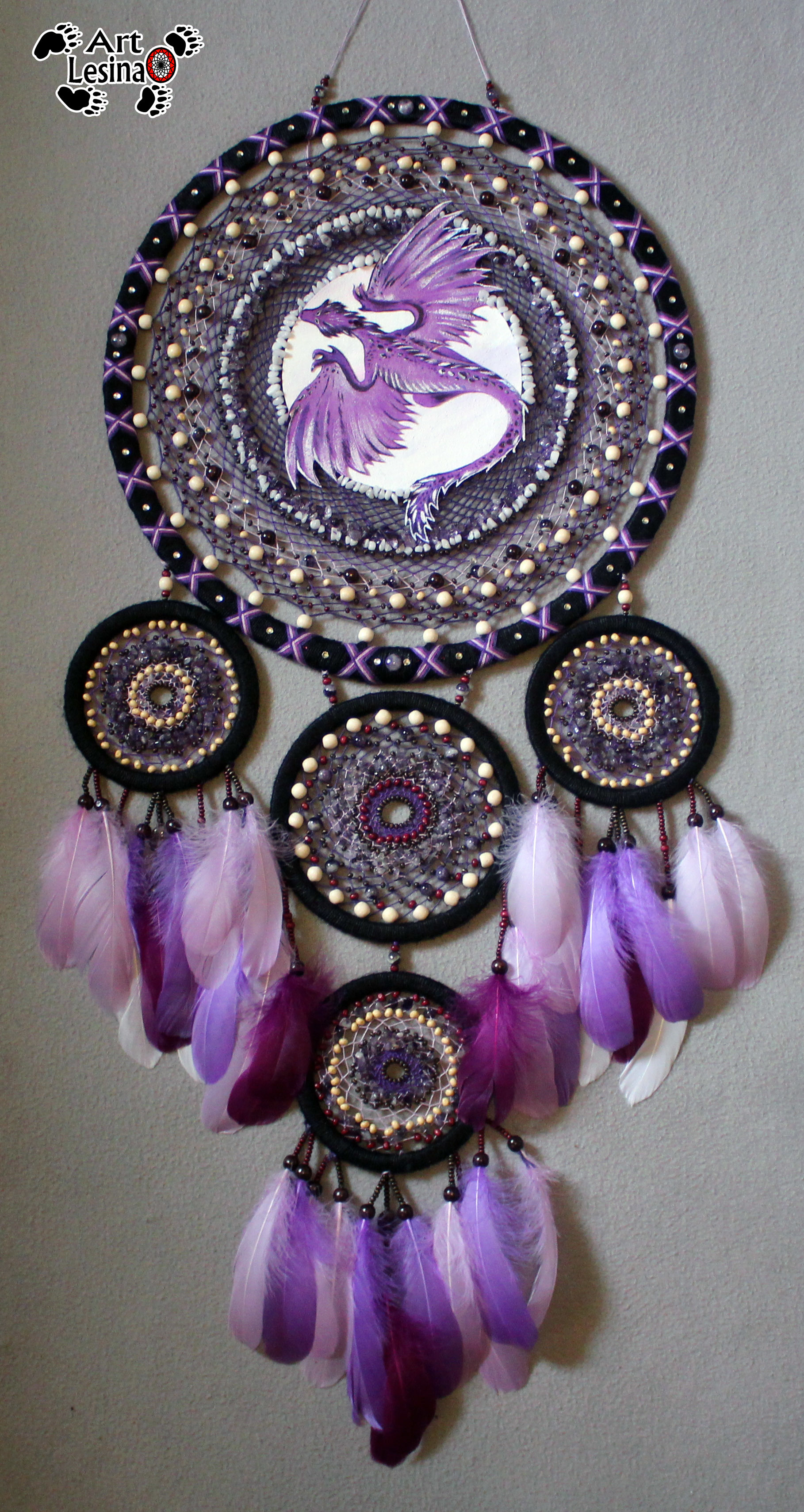 Dream catcher Amethyst dragon with natural stones, 103 cm - Dreamcatcher, The Dragon, Needlework without process, Needlework, Amulet, Longpost