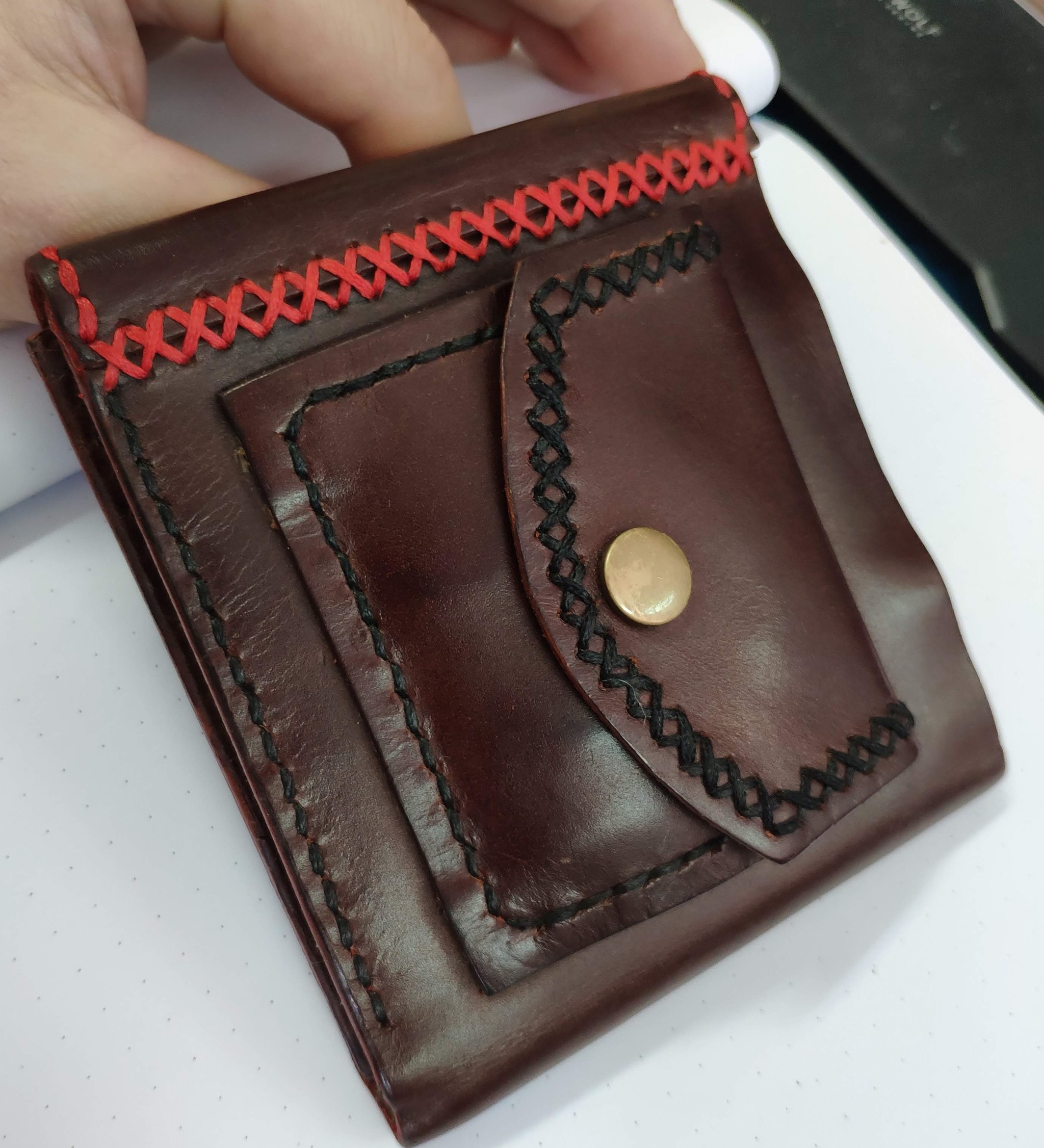 Leather wallet. For myself - My, Leather, With your own hands, Needlework, Longpost, Natural leather, Needlework without process