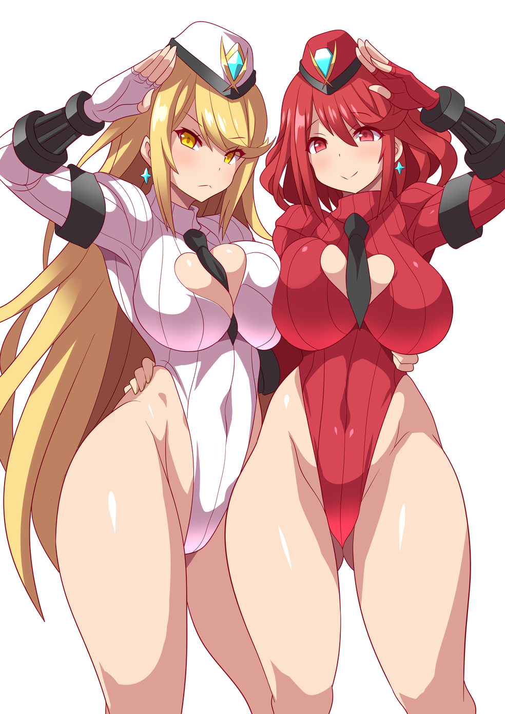 Mythra and Pyra from Xenoblade Chronicles 2 - NSFW, Anime art, Xenoblade 2, Pyra, Konno tohiro, Bunnysuit, Computer games, Longpost, Street fighter