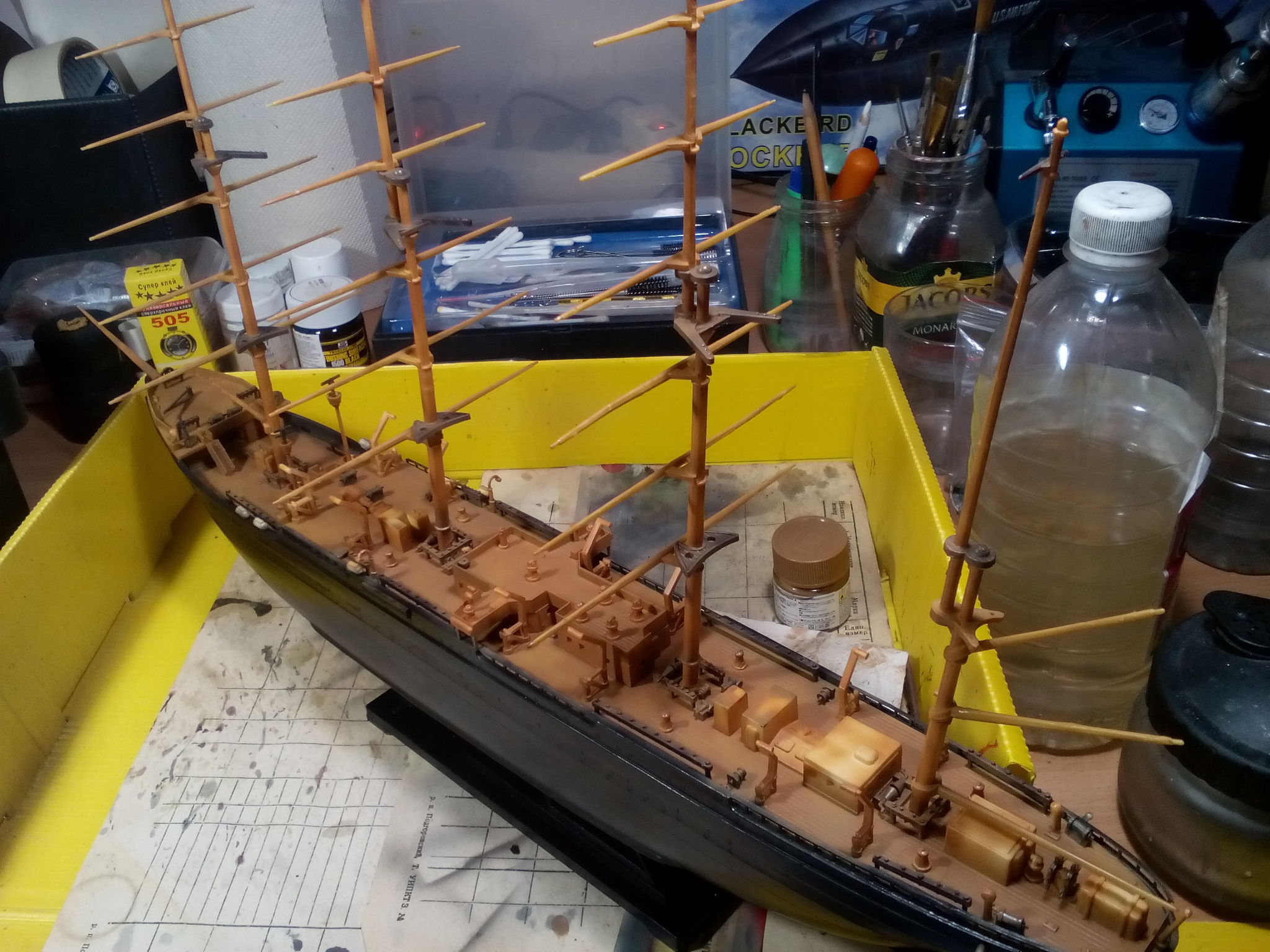 Bark Kruzenshtern, Ogonyok, 1/200. Restoration of the model - My, Stand modeling, Prefabricated model, Ship modeling, Airbrushing, Bark, Kruzenshtern, Sailboat, It Was-It Was, Longpost