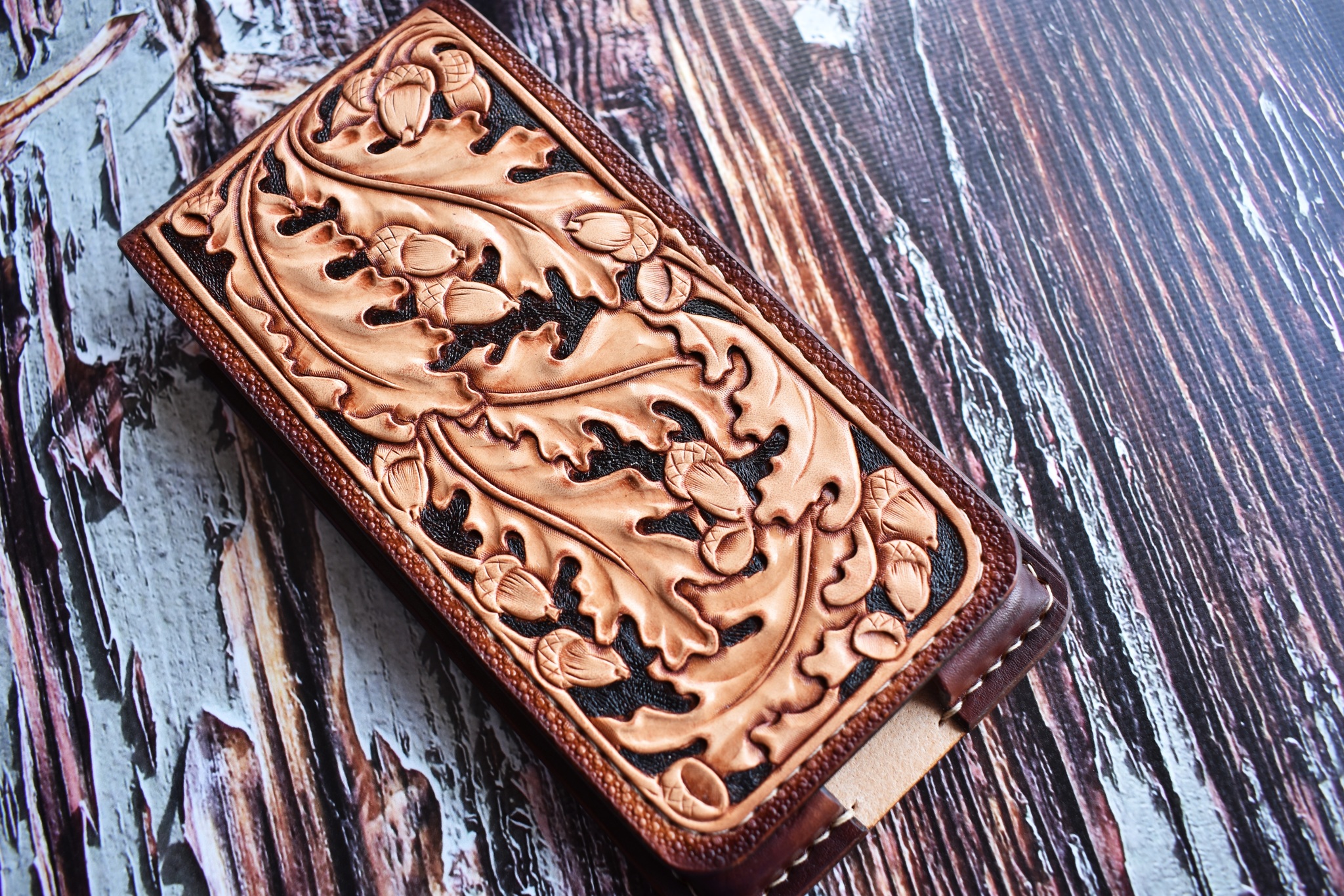 Carved Wallet - My, Embossing on leather, Needlework with process, Wallet, Leather craft, Leather products, Video, Longpost