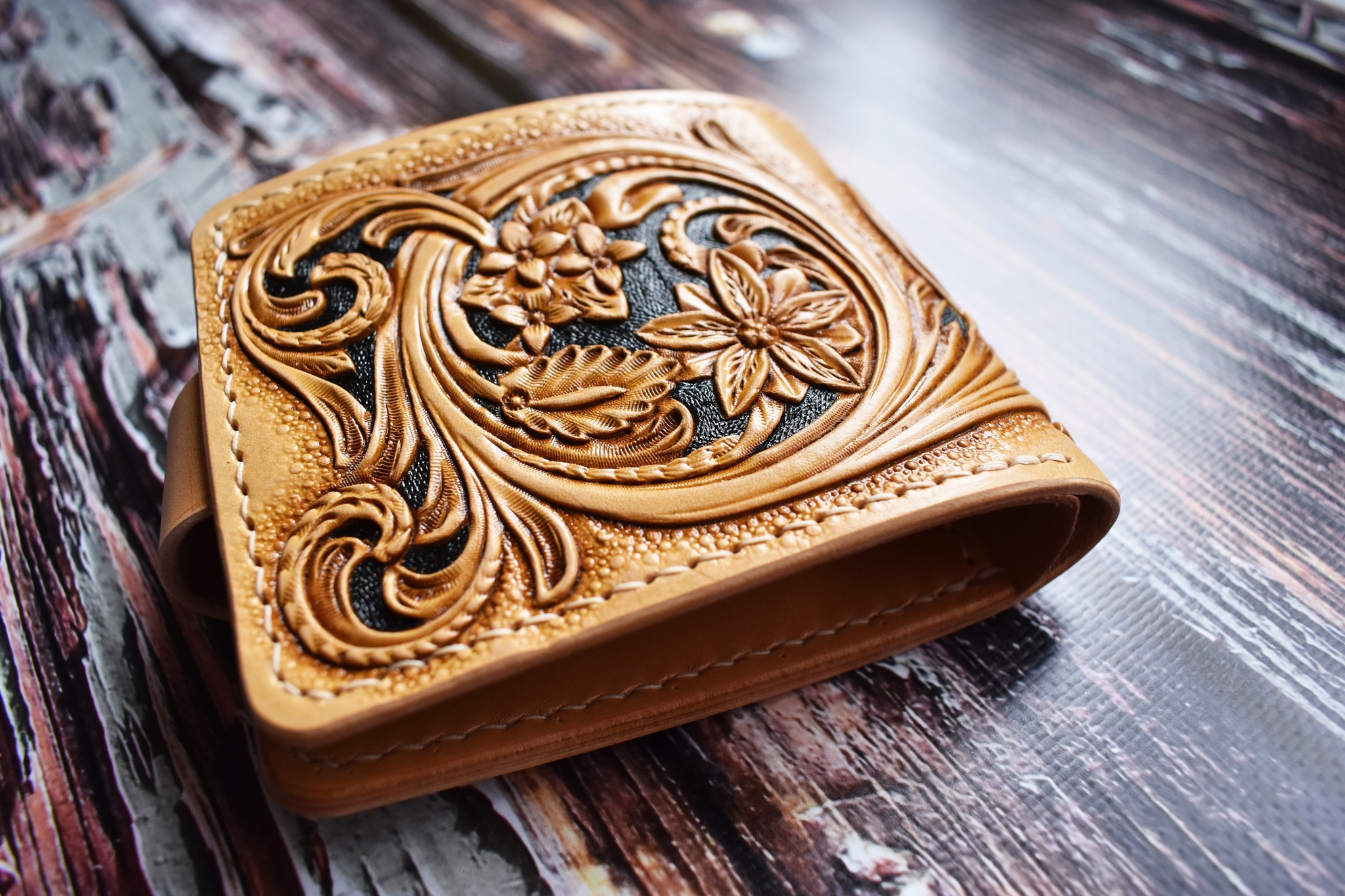 Carved Wallet - My, Embossing on leather, Needlework with process, Wallet, Leather craft, Leather products, Video, Longpost