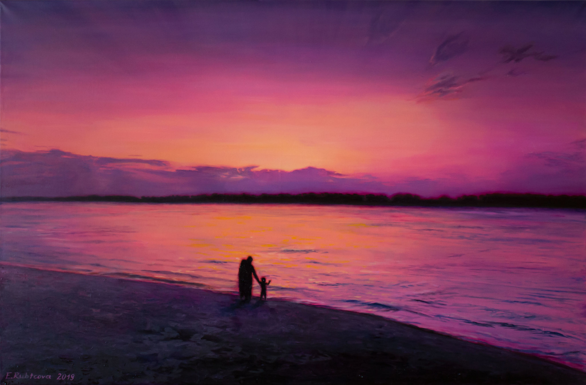 Seeing off the light - My, Oil painting, Painting, Sunset, Color, Lilac, Longpost