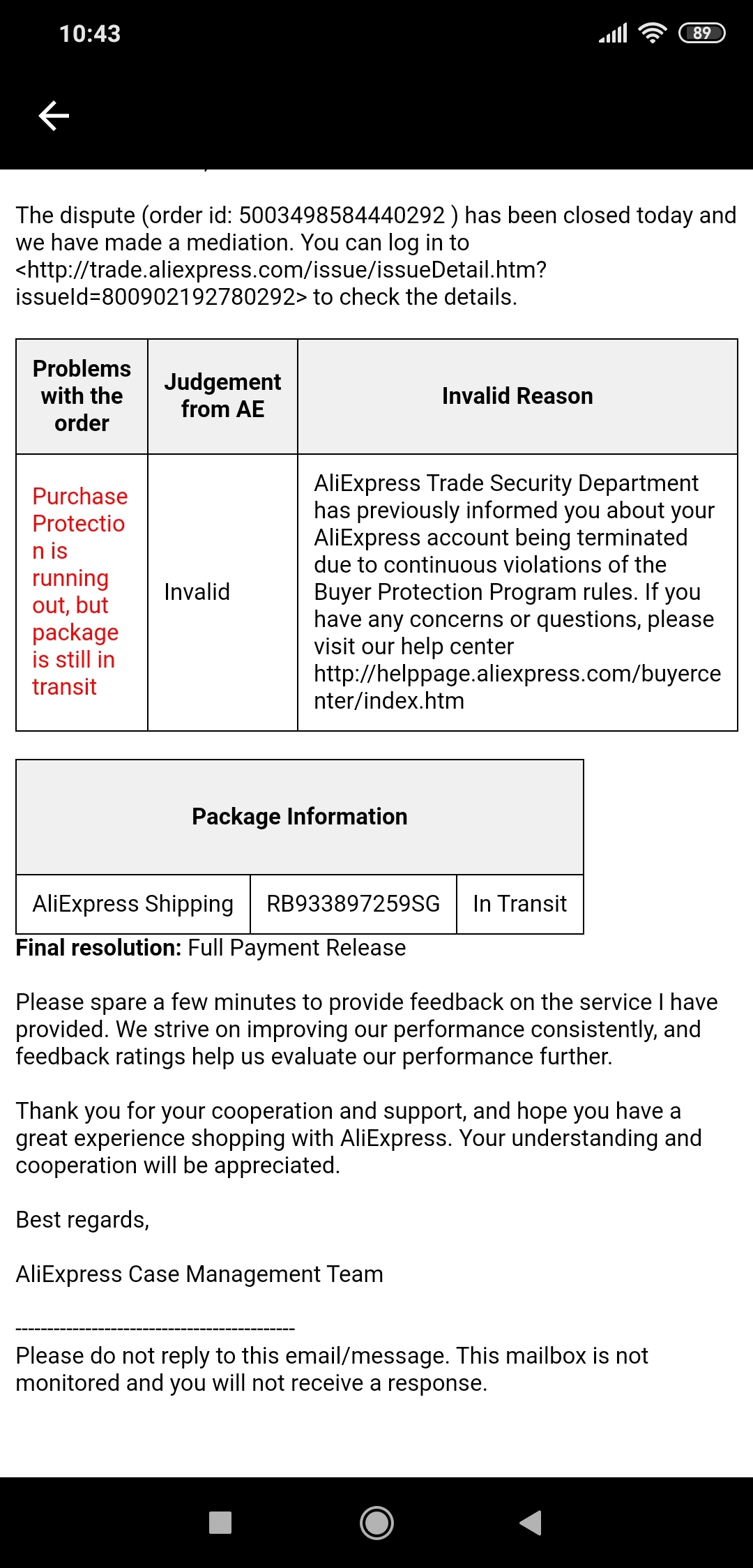 Best Regards Aliexpress Case Management Team — Алиэкспресс