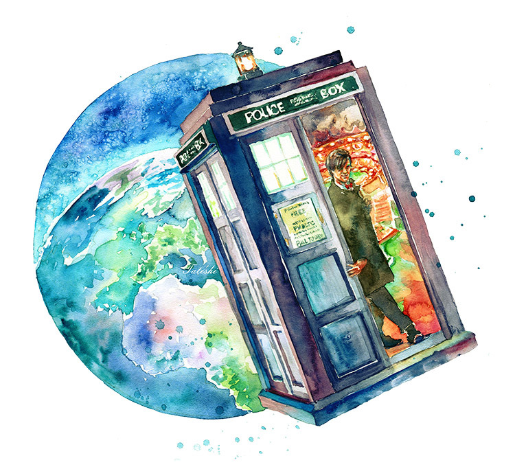 Eleventh - My, TARDIS, Matt smith, Doctor Who, Watercolor, Illustrations, Drawing