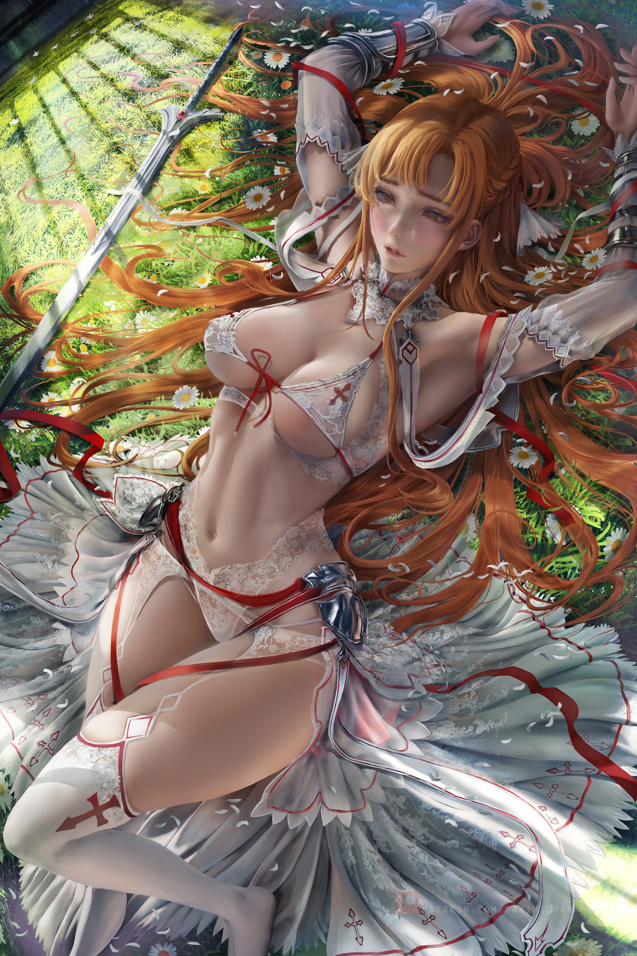 Asuna - NSFW, Арт, Аниме, Anime Art, Sword Art Online, Yuuki asuna, Эротика, Нижнее белье, Sakimichan, Длиннопост