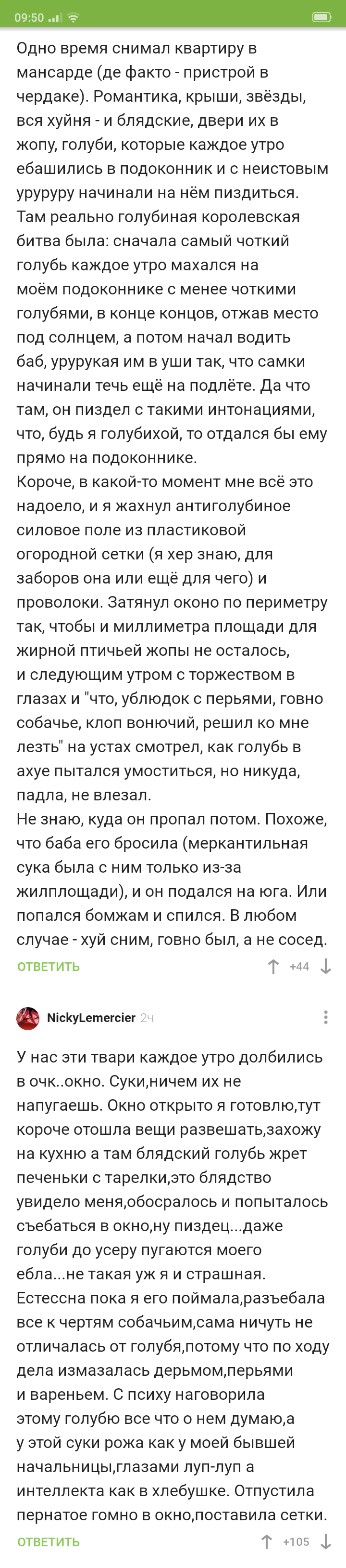 Ещё не много о голубях - Скриншот, Комментарии на Пикабу, Длиннопост, Голубь, Мат