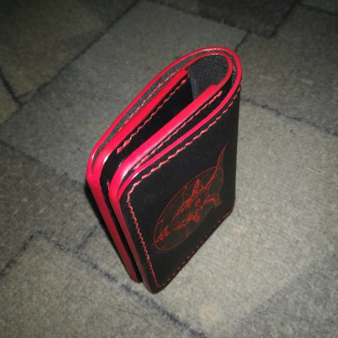 Mini wallet Baphomet - My, Handmade, Natural leather, Wallet, Needlework without process, Longpost