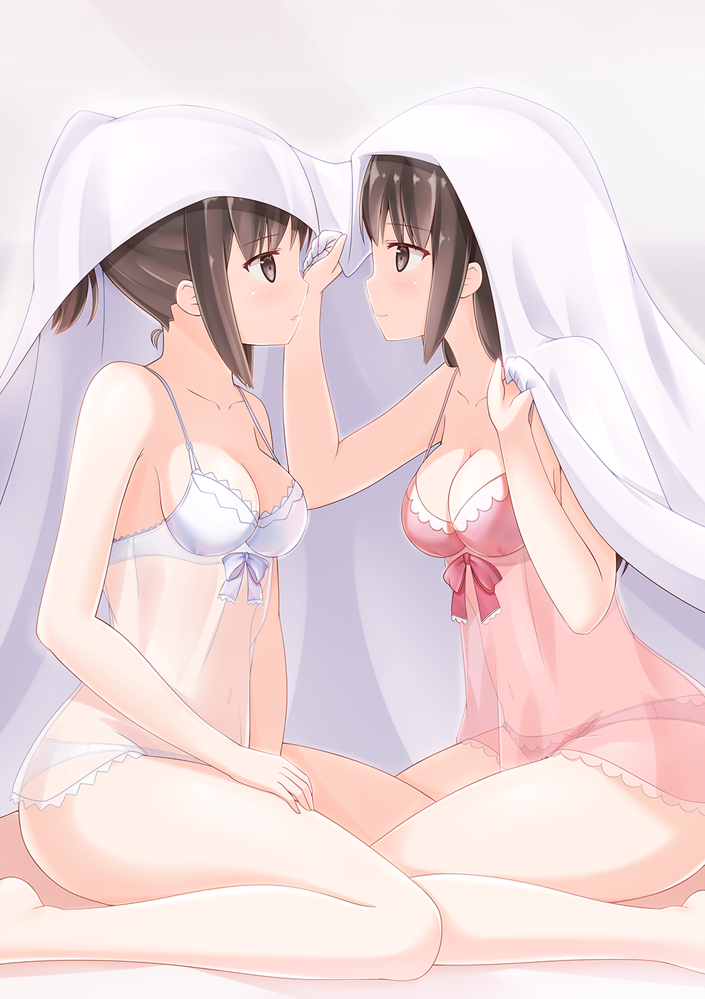 Sakura petals part 2 - NSFW, Anime, Anime art, Original character, Yuri, Bunnysuit, Underwear, Pantsu, Longpost