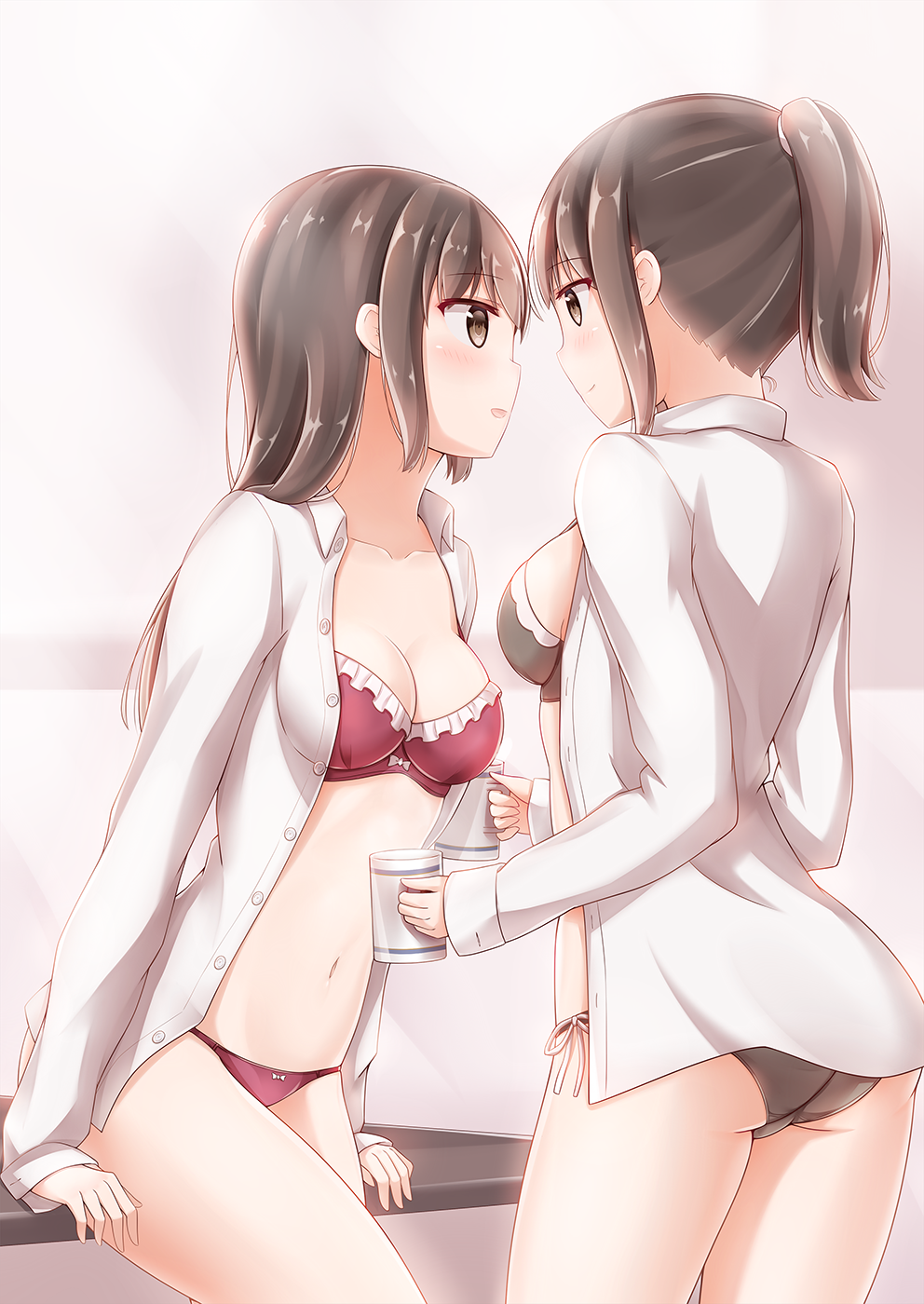 Sakura petals part 2 - NSFW, Anime, Anime art, Original character, Yuri, Bunnysuit, Underwear, Pantsu, Longpost