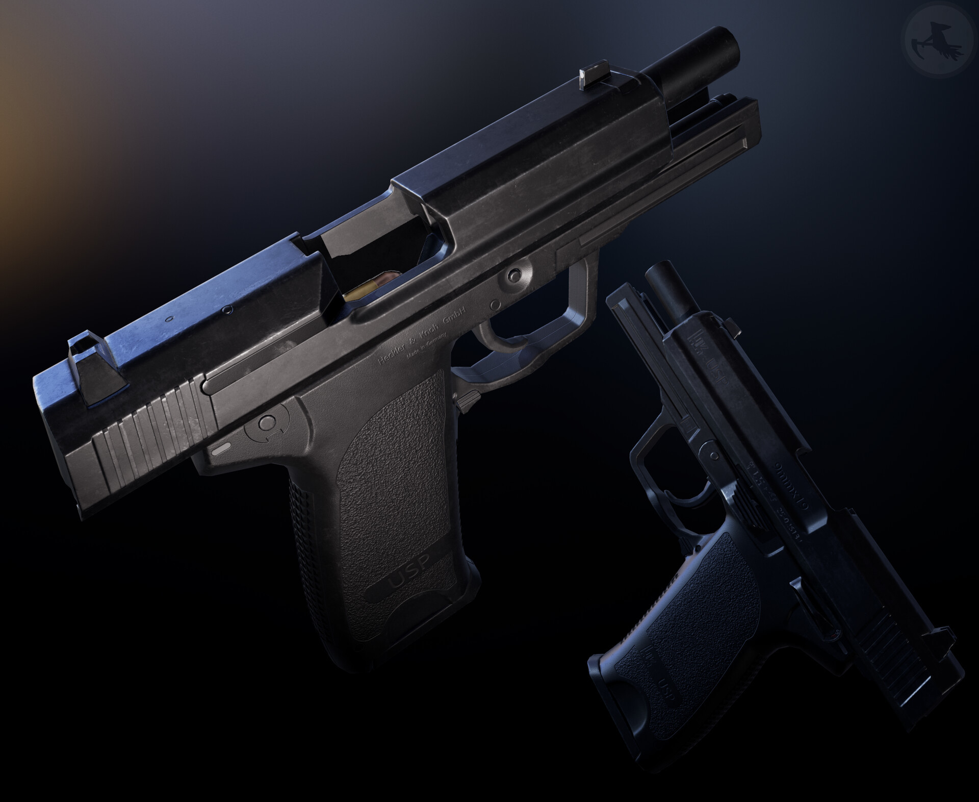 Heckler & Koch USP 9x19 LowPoly - My, Cgimedia, Computer graphics, 3D, 3D graphics, Blender, Weapon, Pistols, Longpost