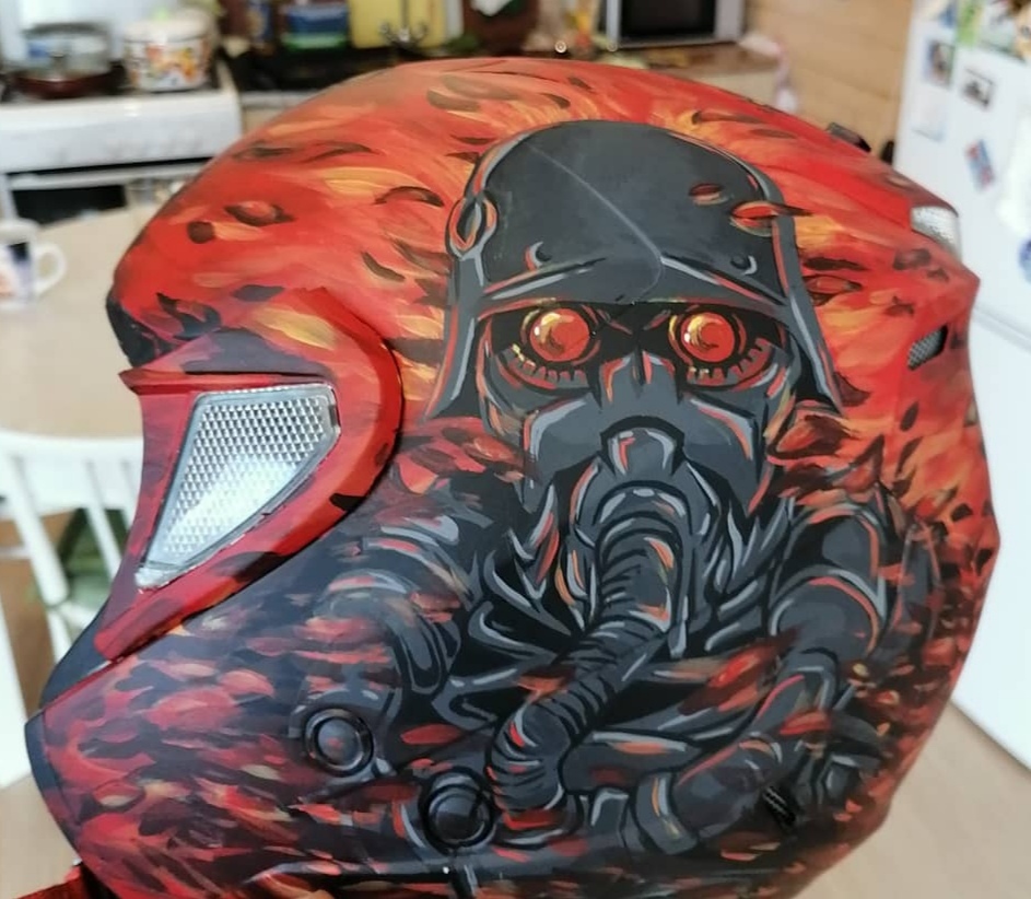 Motorcycle helmet, brush, paints - My, Motorcycle helmet, Needlework, Jin-Roh, Need advice, Needlework without process