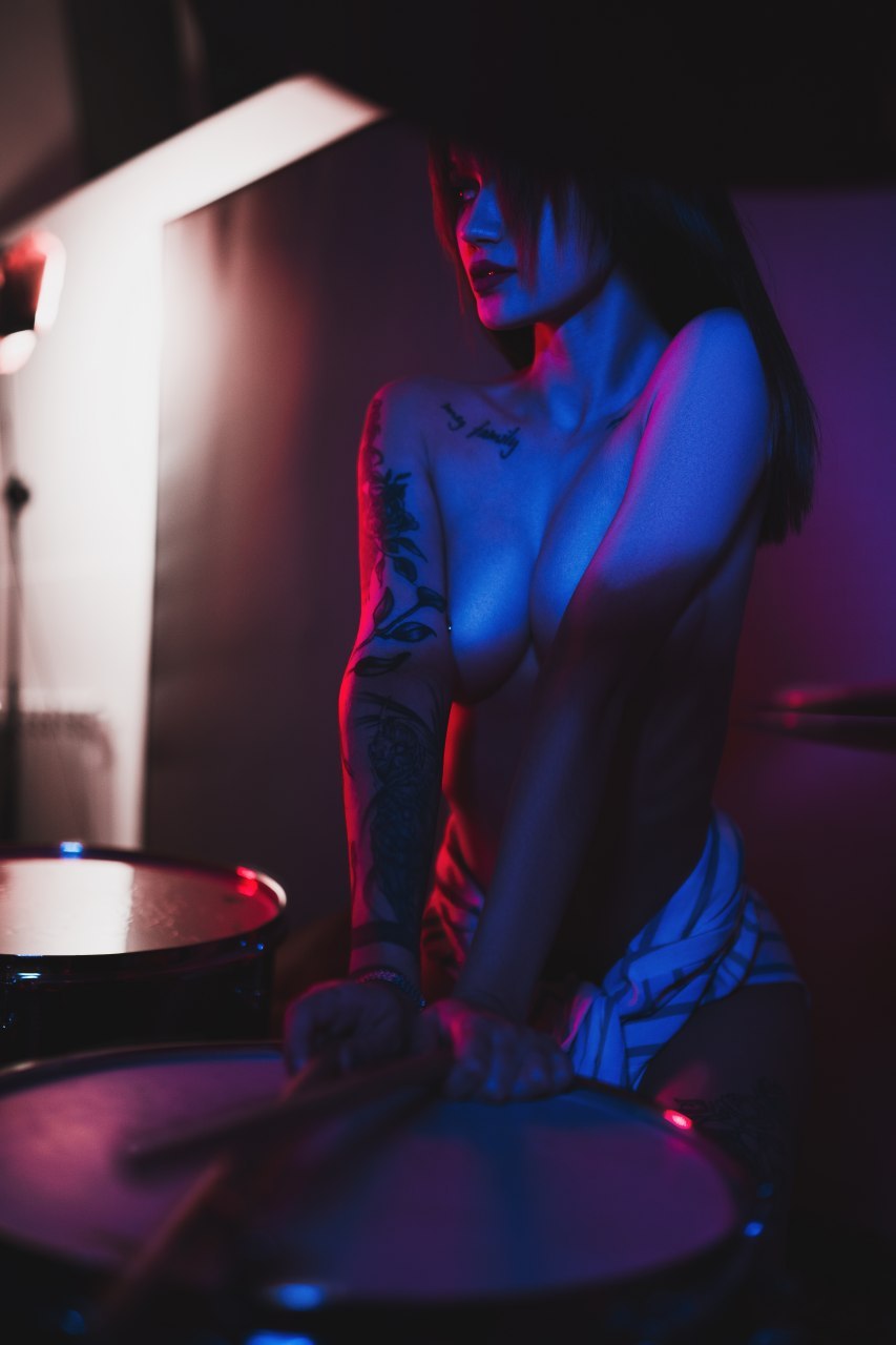 Shall we start? - NSFW, My, Drums, Beautiful girl, Tattoo, Longpost