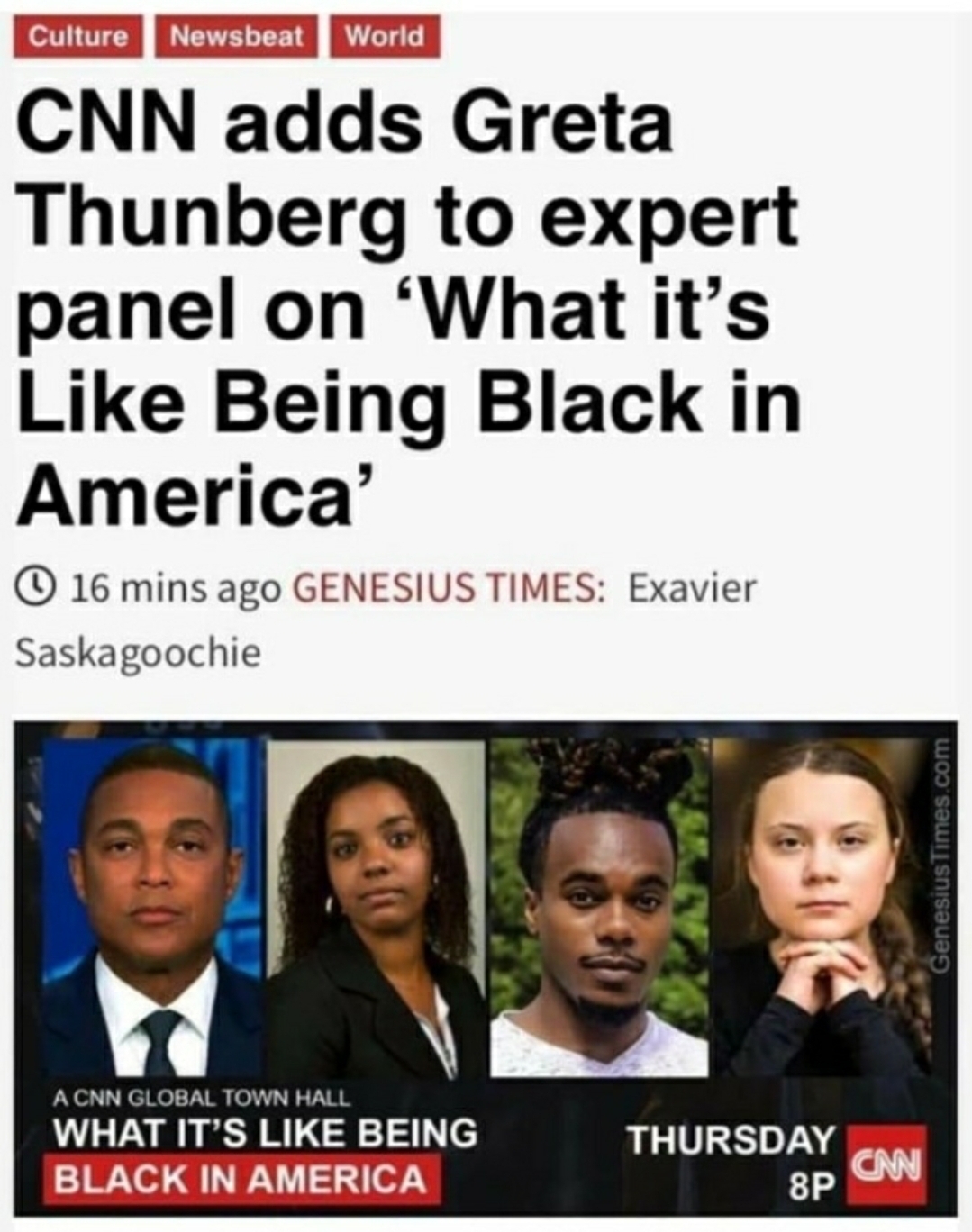 What is it like to be black? - Greta Thunberg, USA, Cnn, Black lives matter, Fake