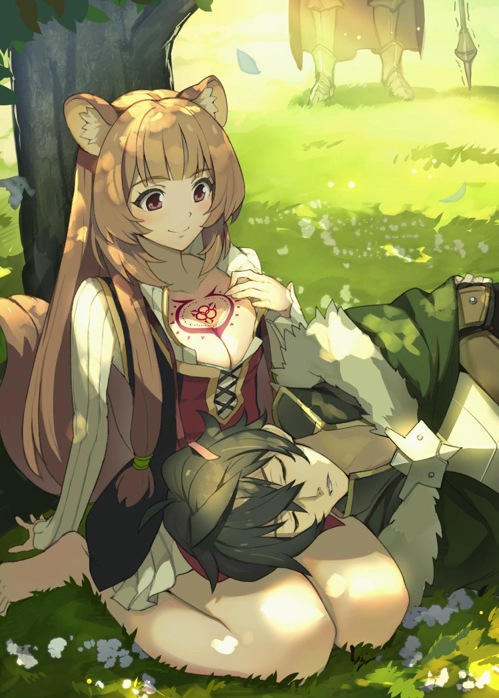 Peaceful nap - Tate no Yuusha no Nariagari, Raphtalia, Naofumi, Anime art, Animal ears, Anime