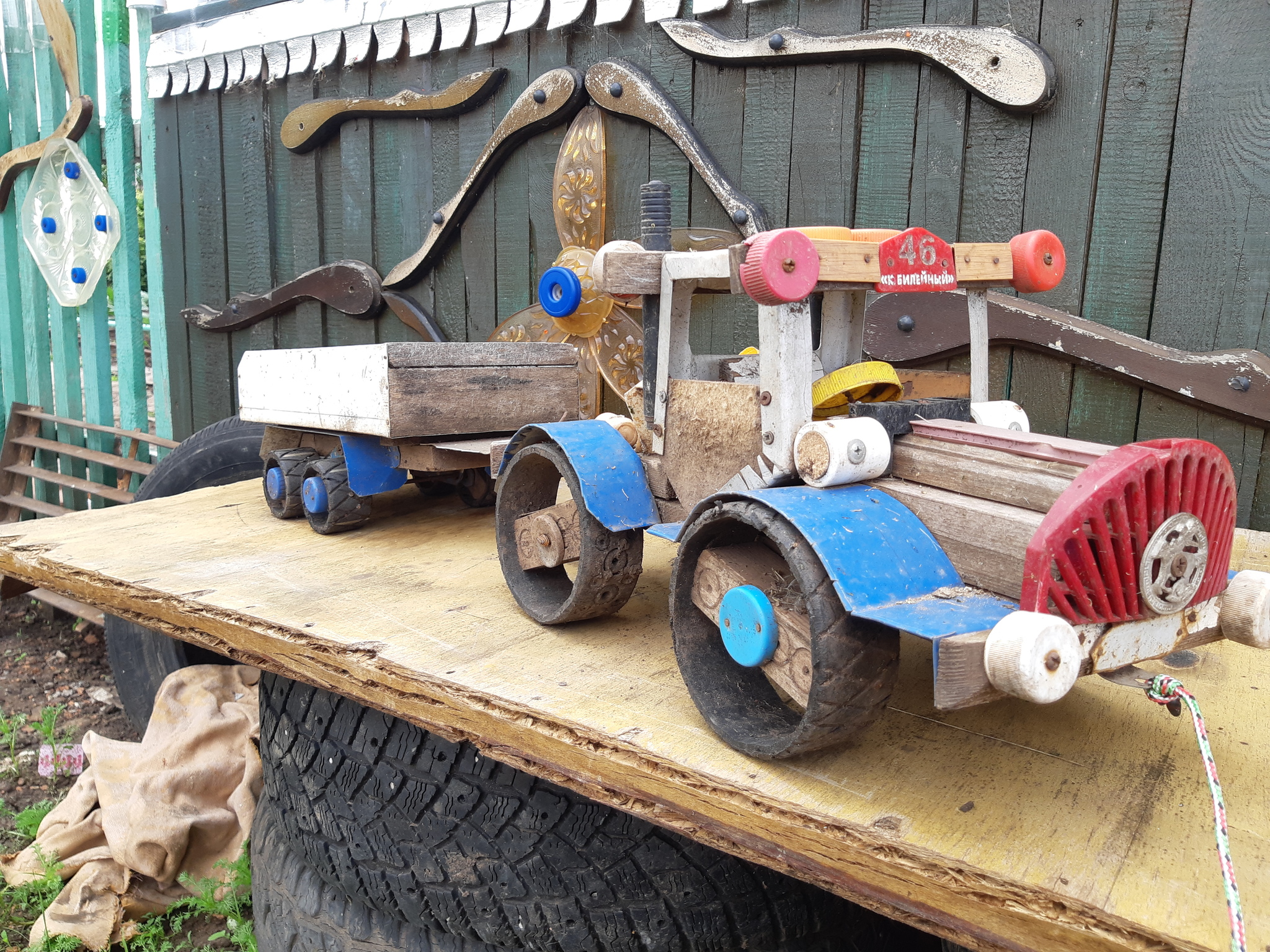 Grandfather and birdhouse - My, Homemade, Creation, Toys, Birdhouse, Tractor, Grandfather, Longpost