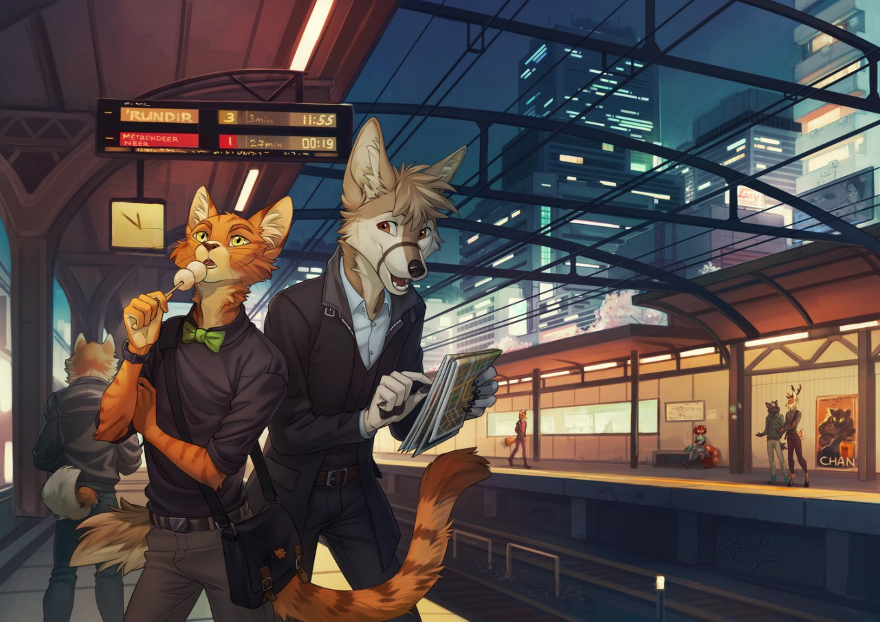 Walking around the city - Furry, Art, Town, Orphen sirius, cat