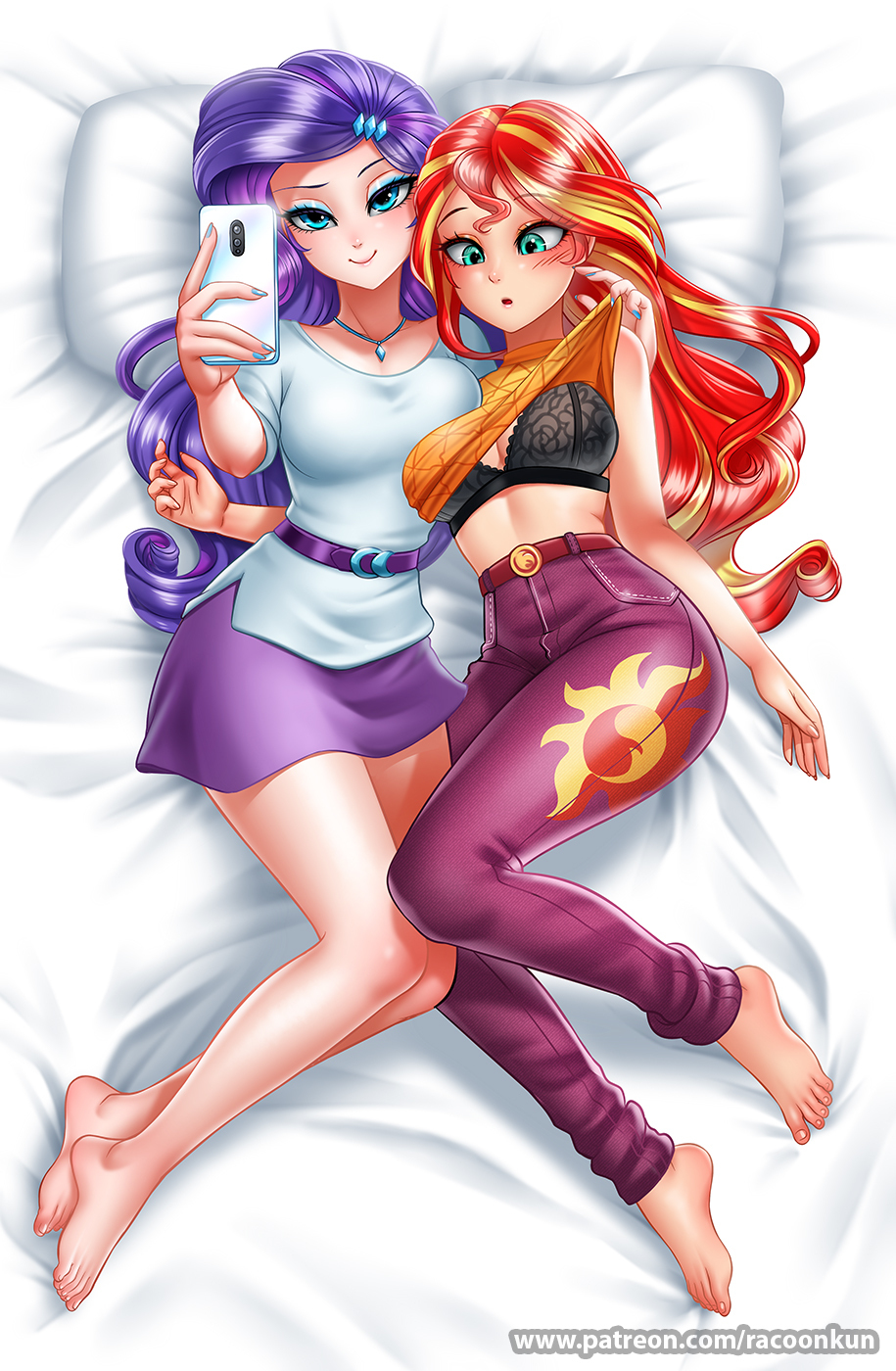 Marshmallows and bacon - NSFW, My little pony, PonyArt, Rarity, Sunset shimmer, Racoonkun, MLP Edge, Humanization