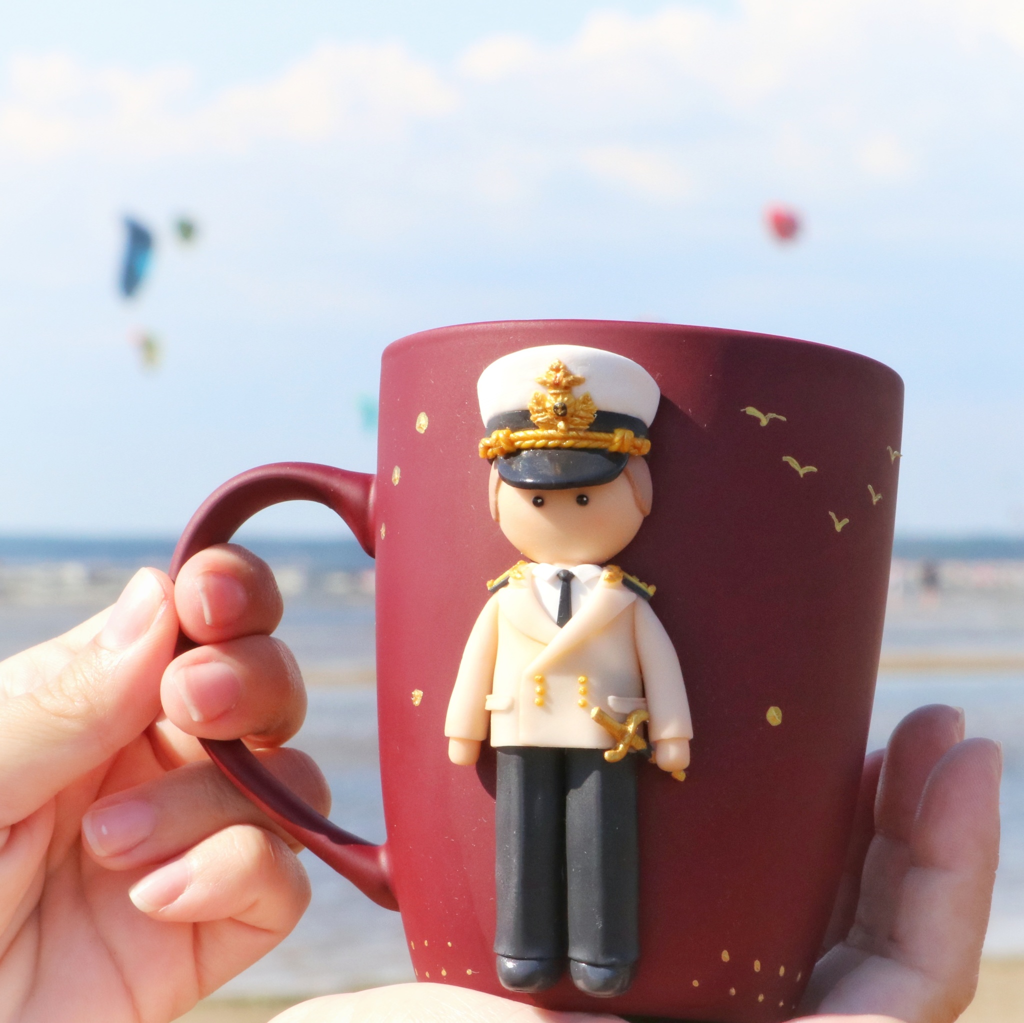 For Navy Day - My, Mug with decor, Лепка, Navy Day, Officers, Needlework with process, Process, Longpost