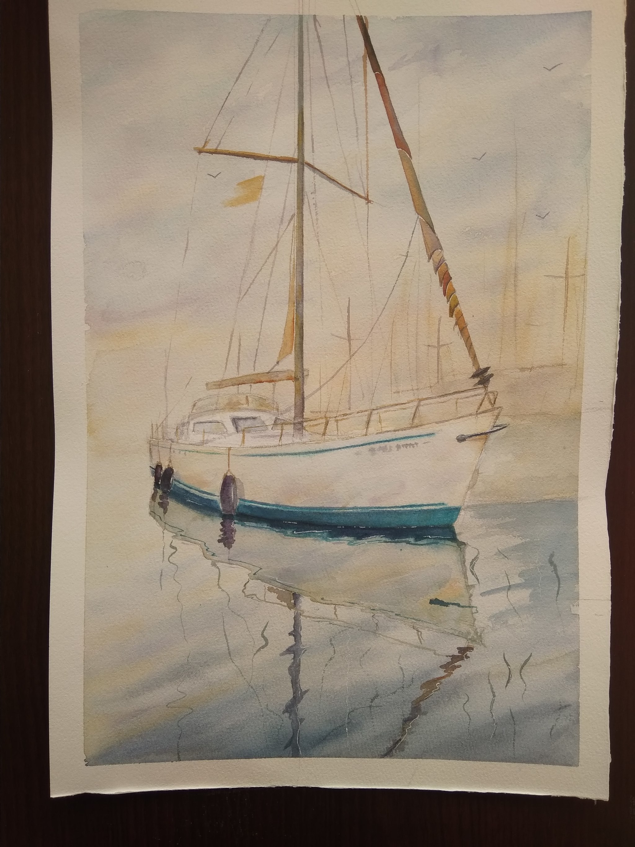 Watercolor work - My, Watercolor, Watercolor paper, Yacht