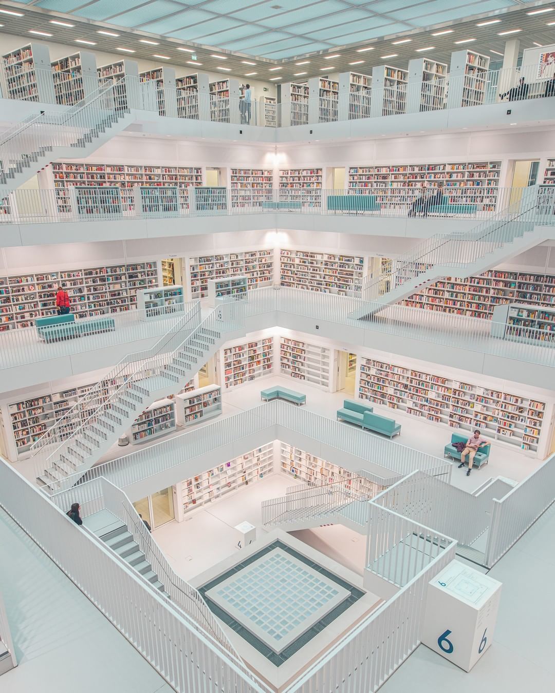 Library in Stuttgart, Germany! - Library, Stuttgart, Germany, Purity, White, Interior Design, Stairs, Reddit