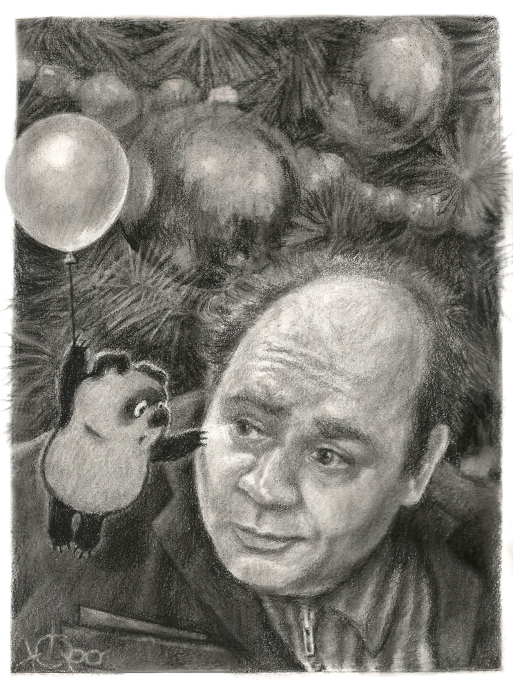 There is contact! - My, Drawing, Evgeny Leonov, Winnie the Pooh, Charcoal drawing