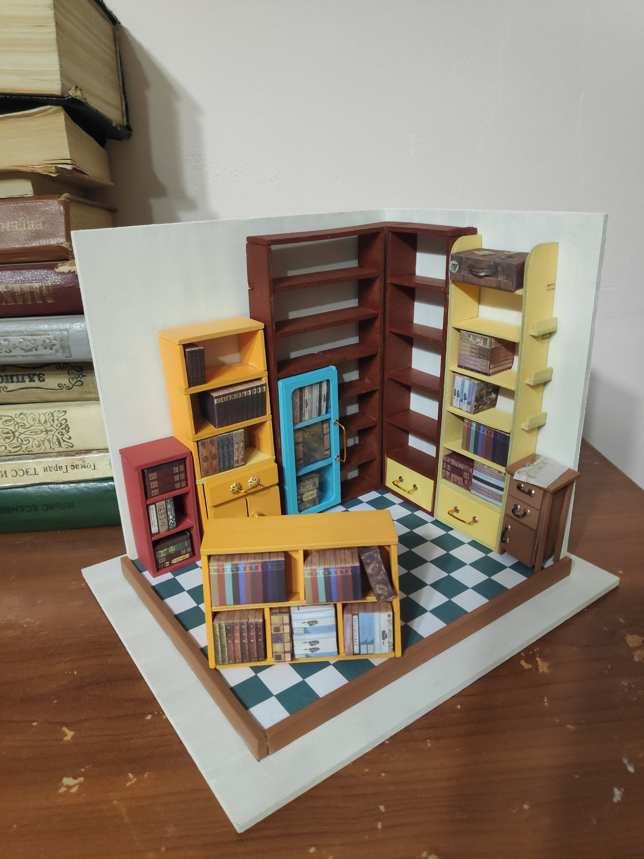 An entire library on one shelf - My, Needlework with process, Longpost, Constructor, Roombox