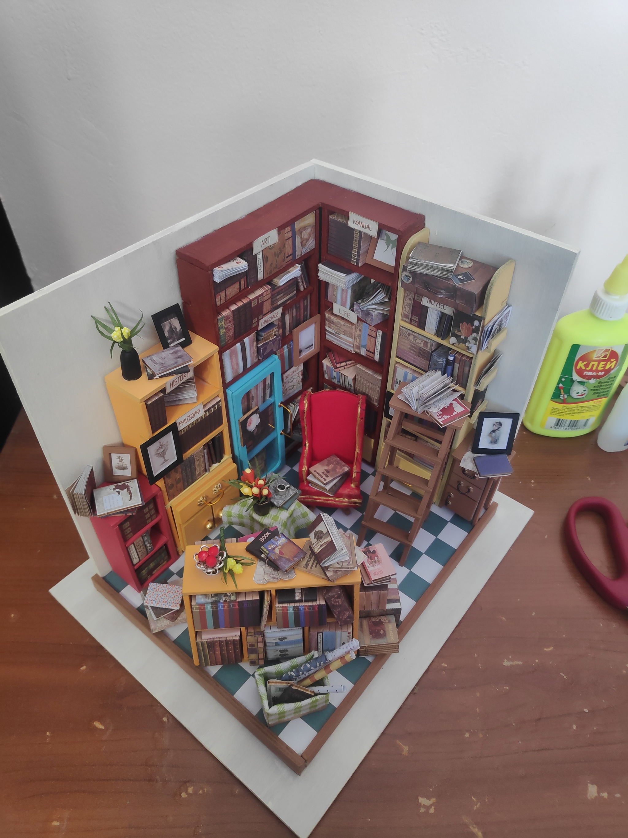 An entire library on one shelf - My, Needlework with process, Longpost, Constructor, Roombox