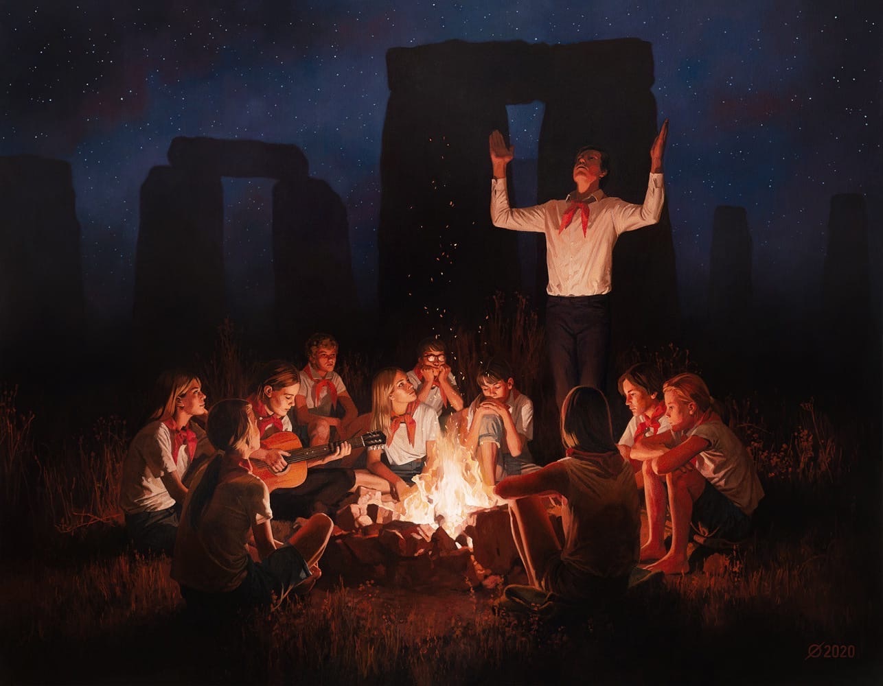 Eternal Bonfire of Stonehenge - Drawing, Bonfire, Pioneers, Stonehenge, Night, Doping Pong, Art