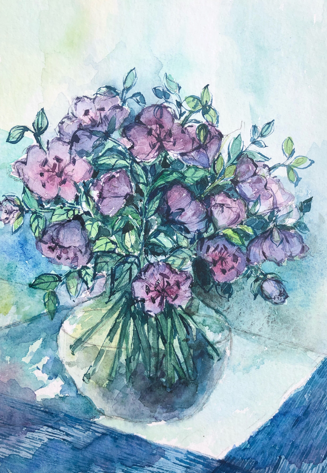 Summer bouquet, creation process - My, Process, Painting, Art, Flowers, Watercolor, Etude, Longpost