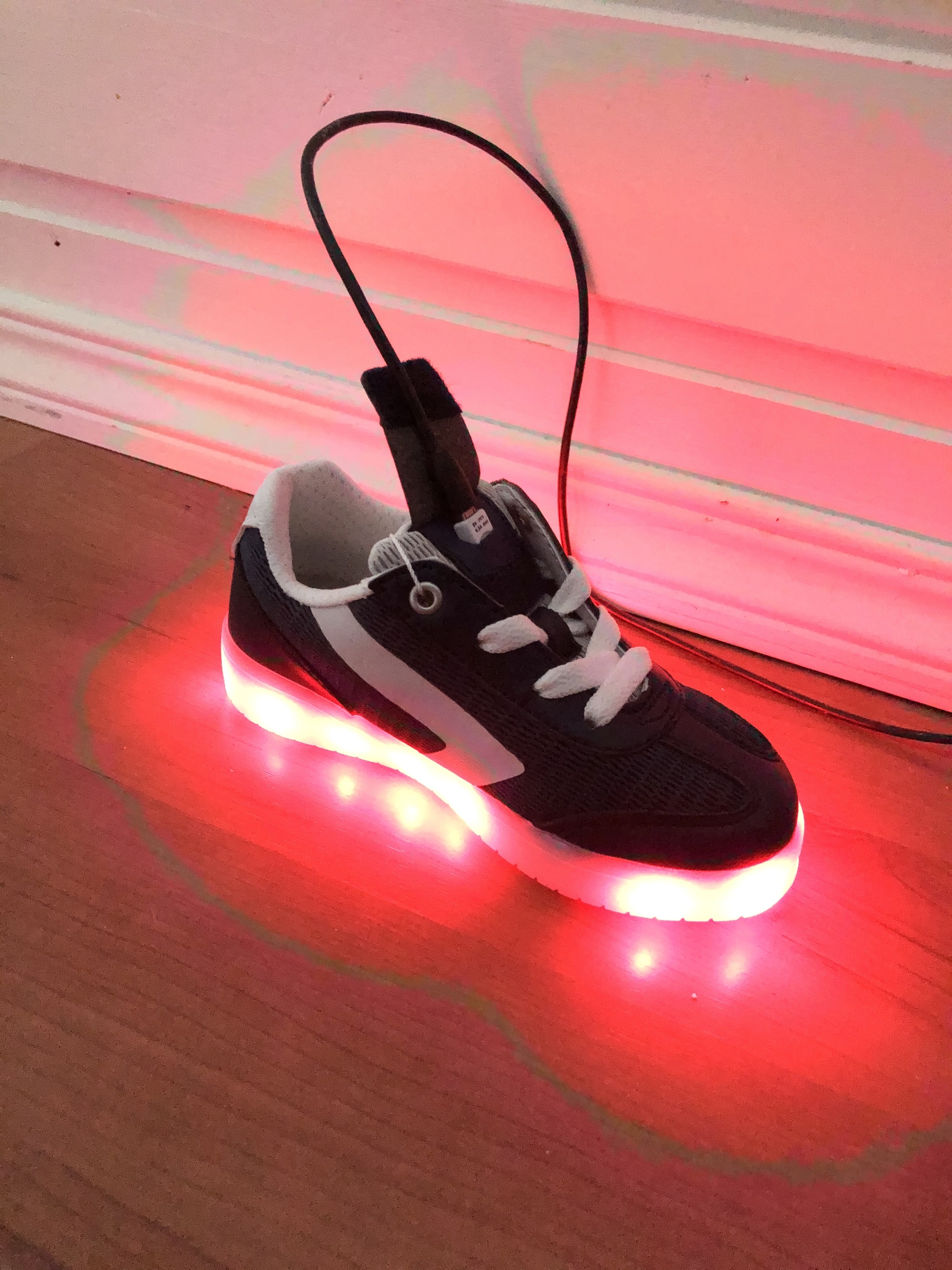 We made it. Charging sneakers for my grandson - My, Shoes, Backlight