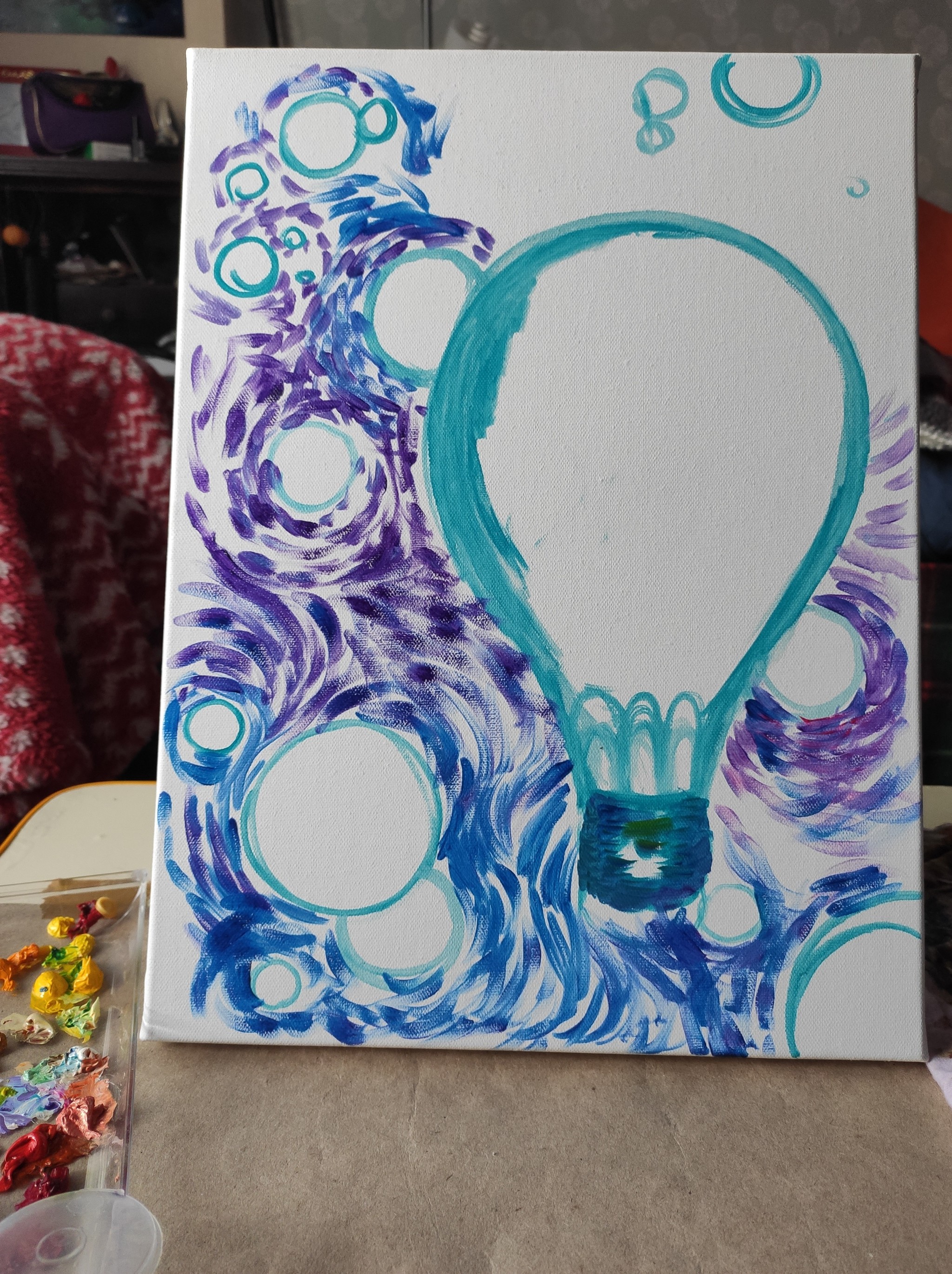 I thought it would be a light bulb, but my hands didn’t think so... - My, Oil painting, Painting, Balloon, Art, Longpost, Art, Creation, Sky