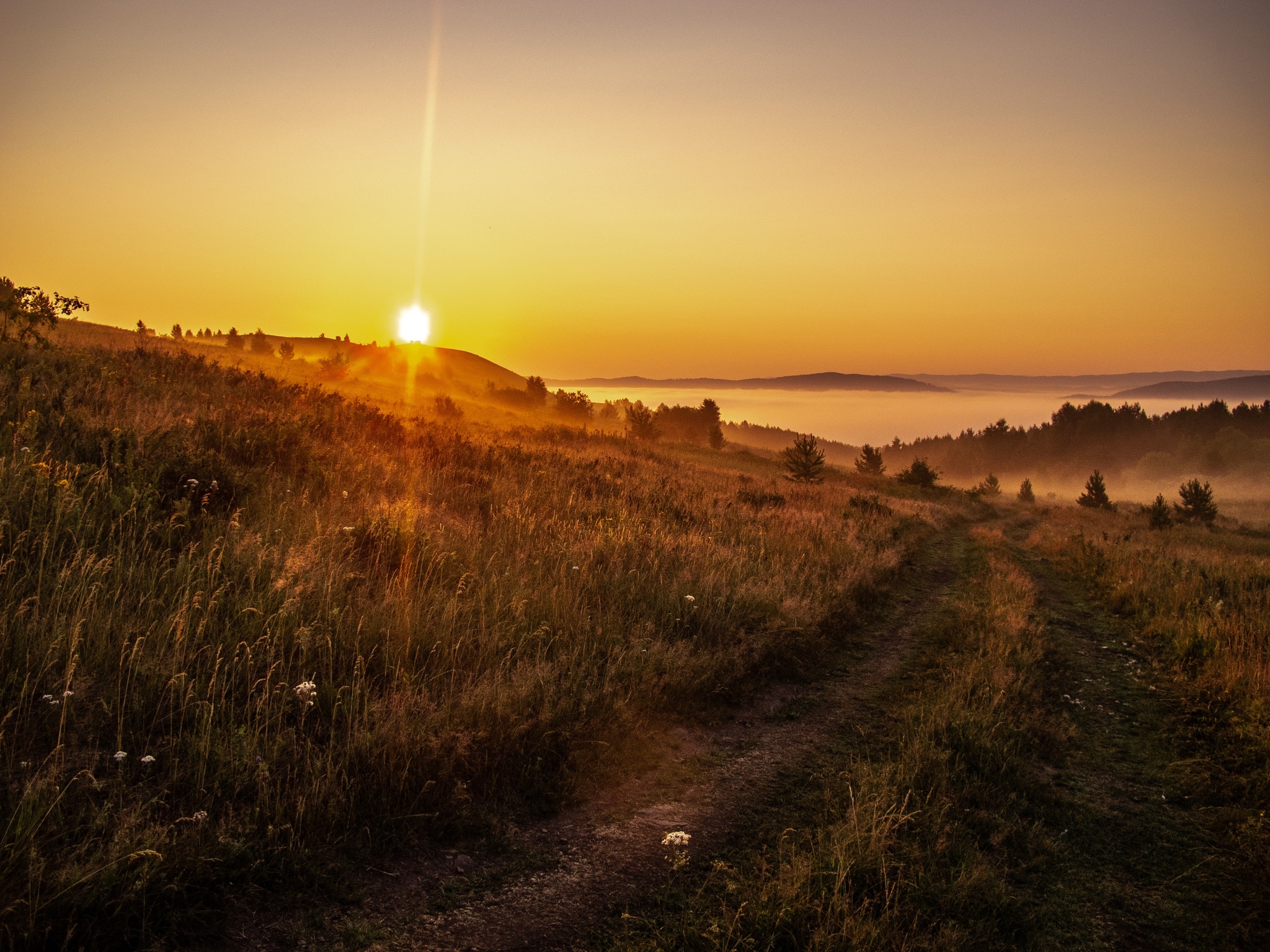 Dawn on the mountain - My, dawn, The sun, Fog, Ural, Ust-Katav, The photo, Longpost