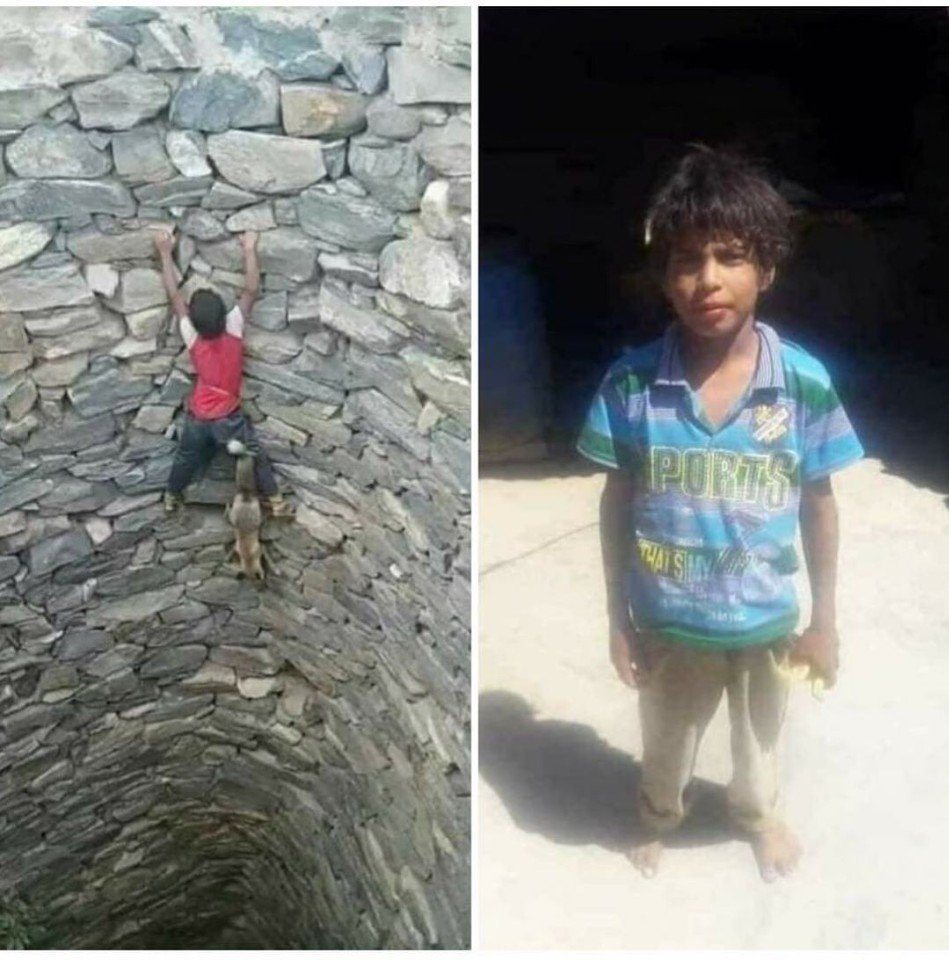 The picture shows a 9-year-old boy from Yemen who pulled a fox out of a well that was 3 or 4 stories deep. - Help, Kindness, The rescue, Well done, Fox, Animal Rescue, Well, Yemen