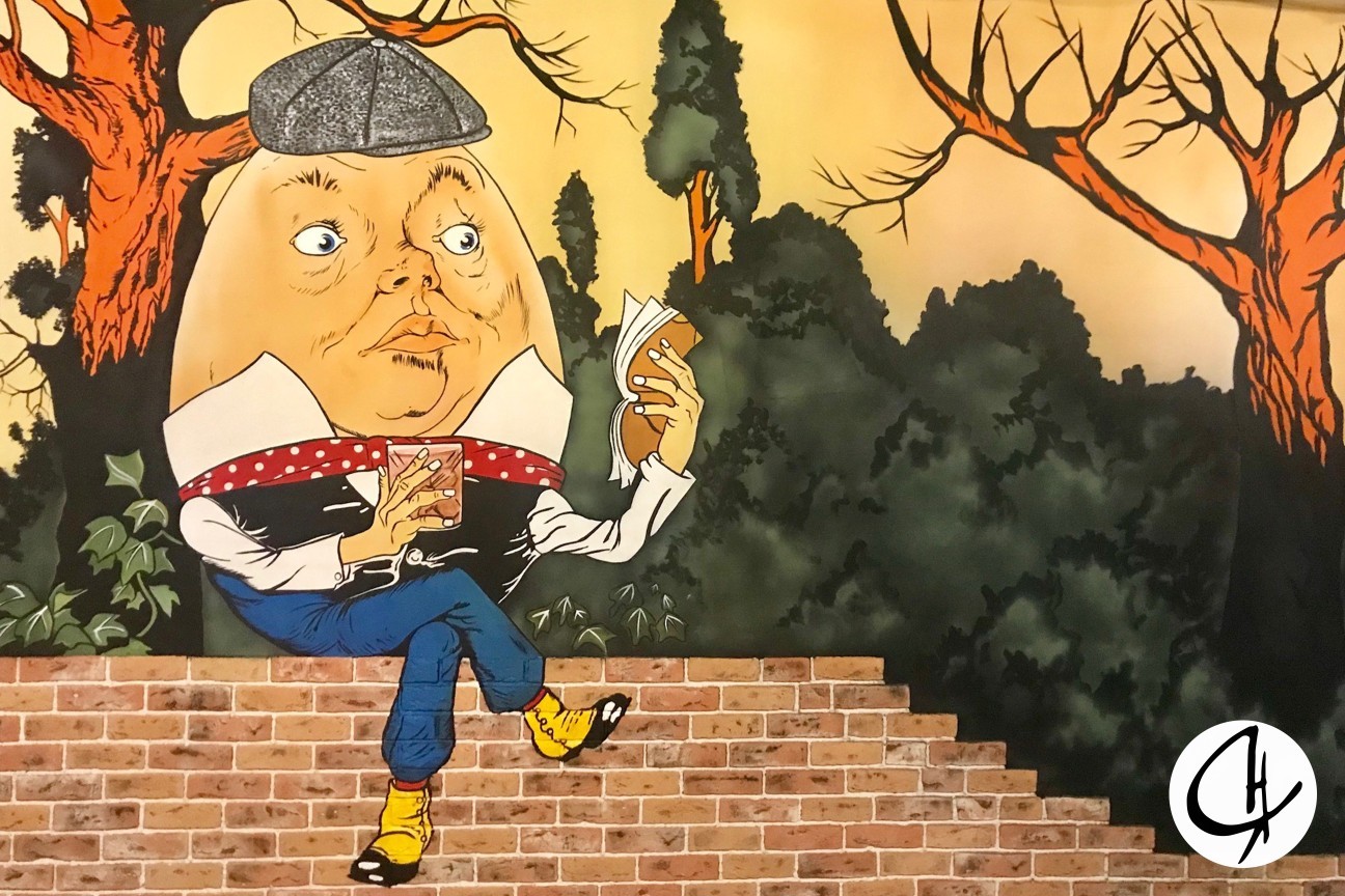 Humpty Dumpty in the pub - My, Wall painting, Airbrushing, Artist, Drawing, Longpost, Needlework without process