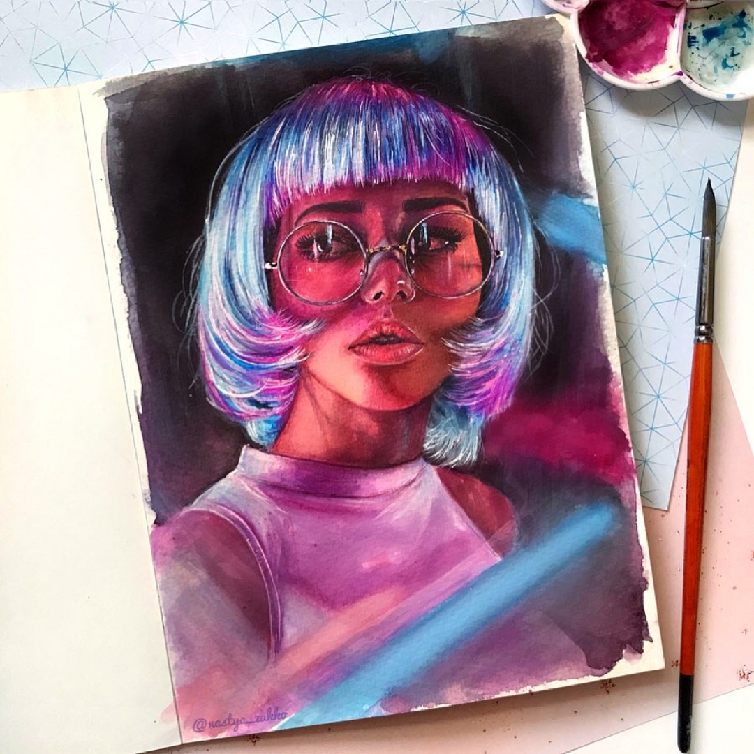 Neon - My, Art, Neon, Watercolor, Drawing, Portrait, Art