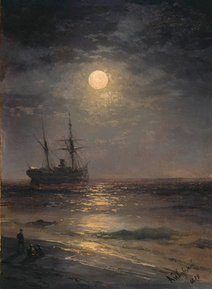 Moonlit Night Ivan Aivazovsky - moon, Night, beauty, Art, Art, Artist, Painting, Aivazovsky